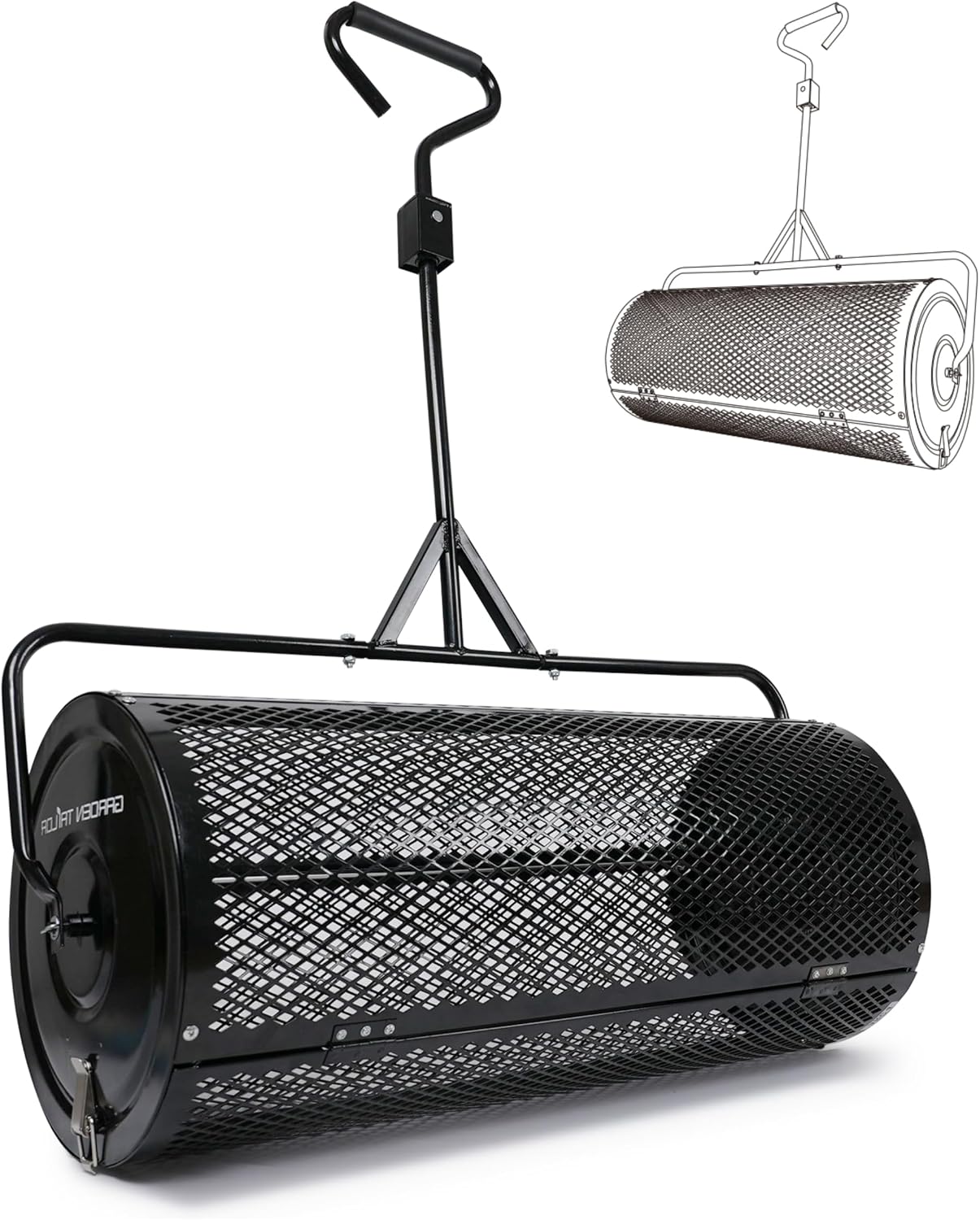 Compost Spreader 24 Inch Peat Moss Spreader with Installation Support Accessories, Metal Mesh Roller Lawn Spreader for Top Soil, Manure, Mulch, Top Dressing - Garden spreaders for lawns