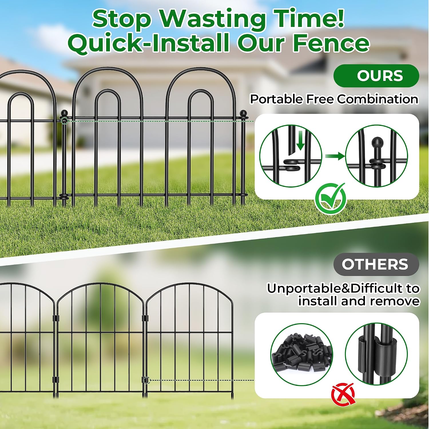 AMAGABELI 10 Panels 17in(H)×10ft(L) Decorative Garden Fences and Borders for Dogs No Dig Rustproof Metal Fence Panels Garden Edging Border Animal Barrier Fencing for Flower Beds Yard Patio Decor Black