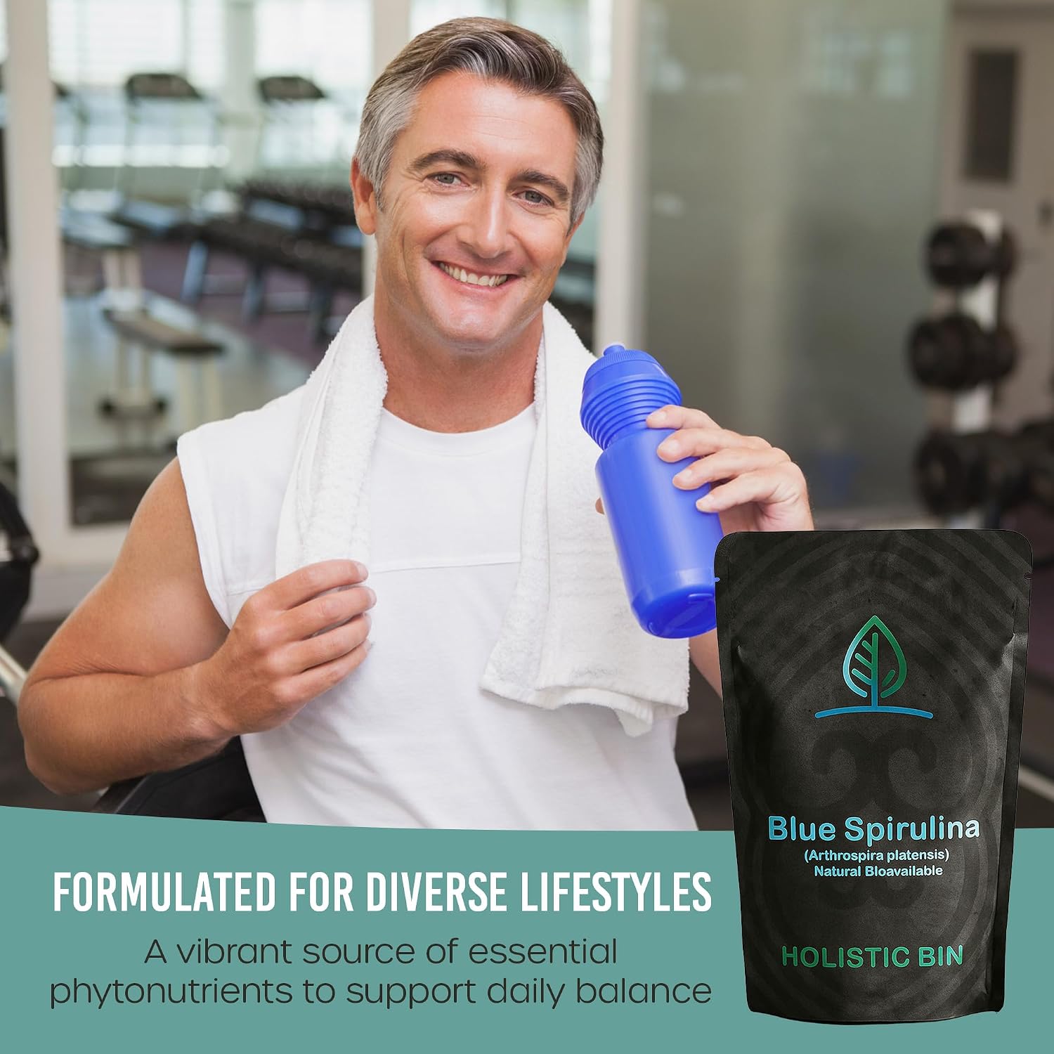 HOLISTIC BIN Blue Spirulina Powder - Organic Blue-Green Algae Supplement, Rich Source of Vegan Protein, Vitamins, & Phytonutrients