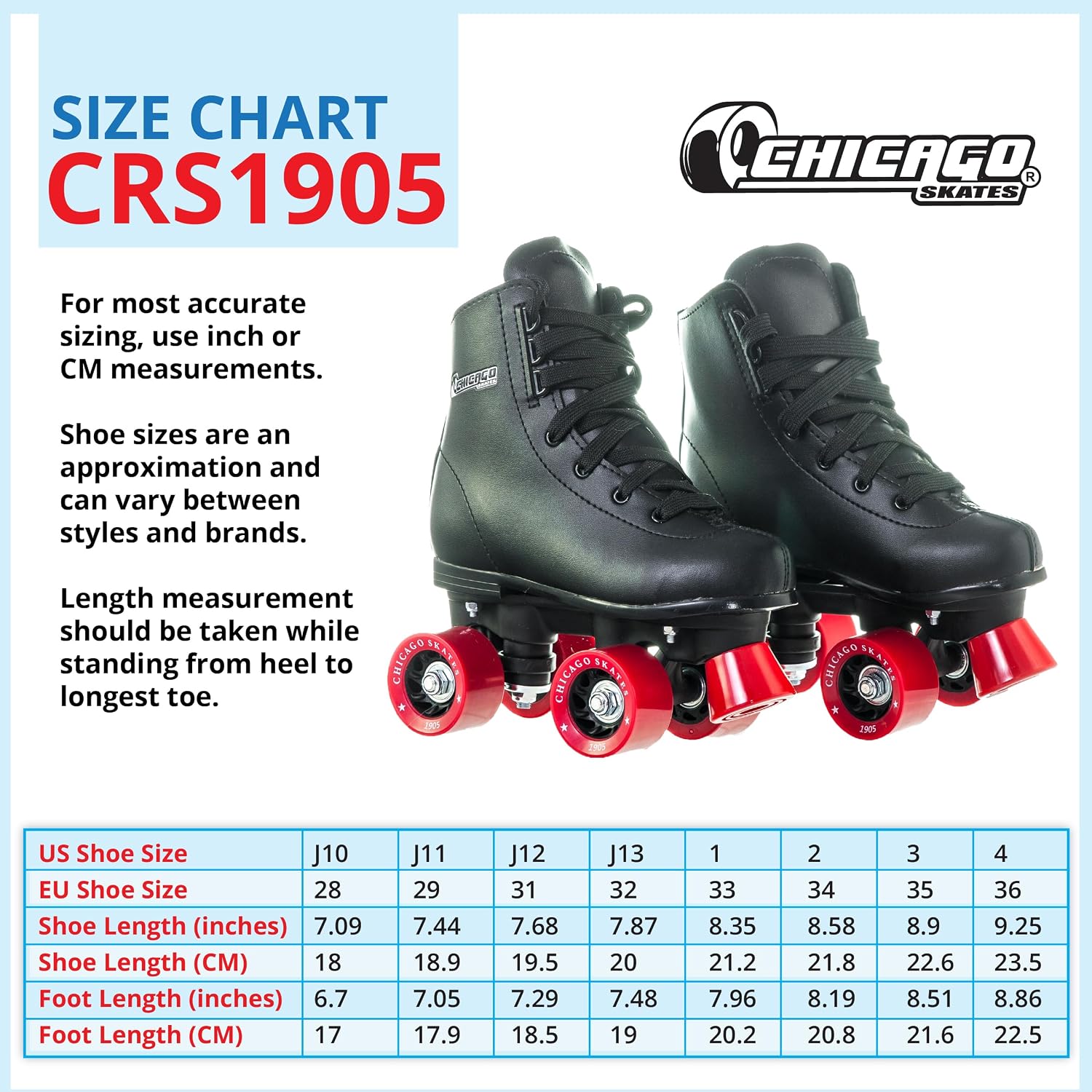 Chicago Rink Roller Skates for Girls & Boys – Durable Top Performance Indoor/Outdoor Use Skate Shoes with Padded Ankle Collar, Lace-Up & Velcro Strap – 54mm Urethane Wheels, Semi-Precision Bearings