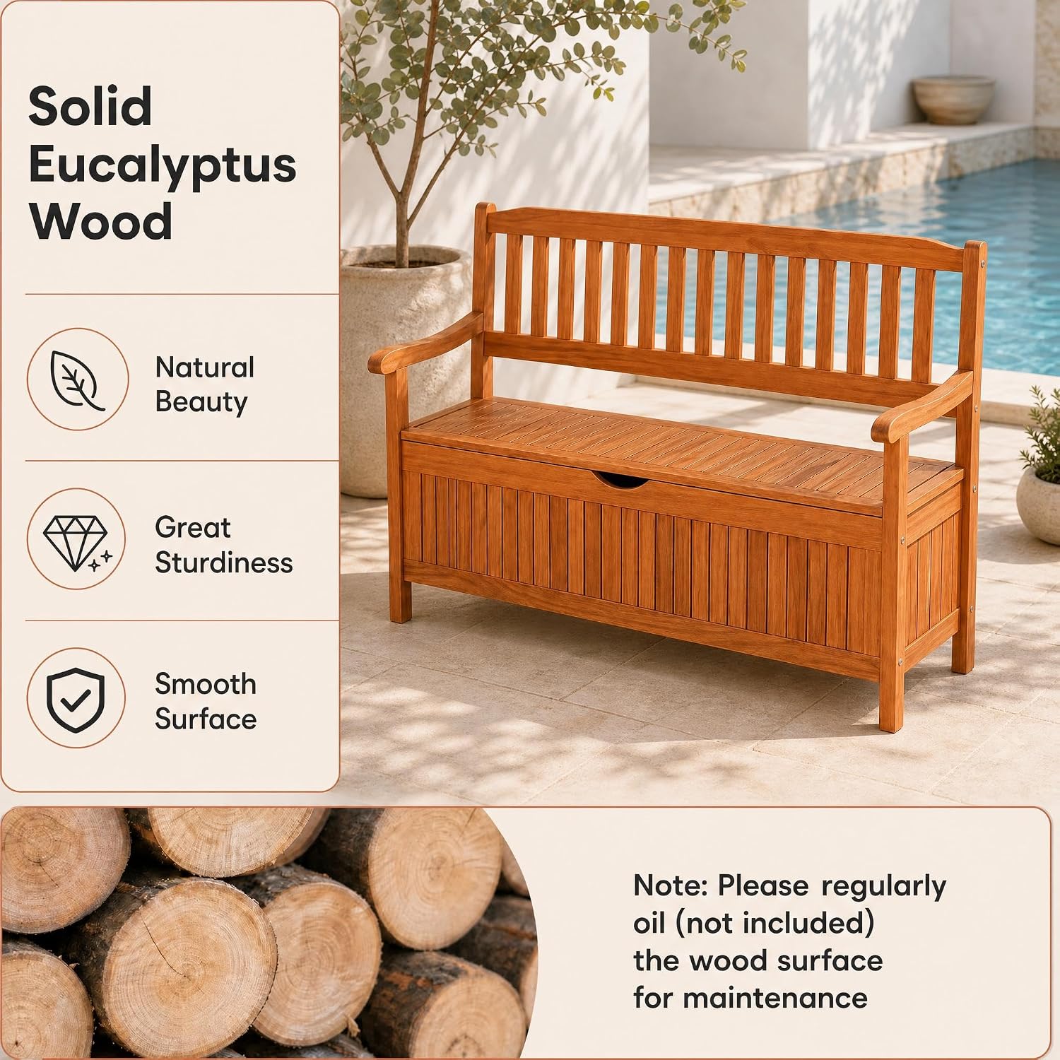 Tangkula Outdoor Wood Storage Bench Deck Box, Entryway Porch Storage Bench with Inner Removable Dust-Proof Lining & Portable Handles