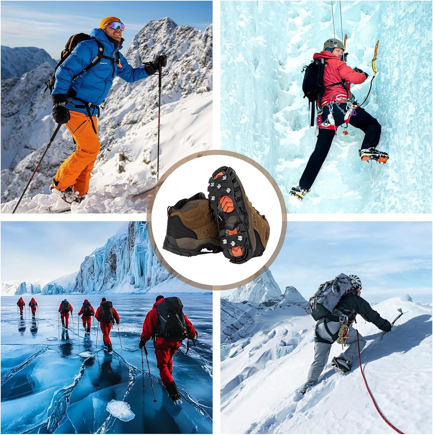 2 Pairs Ice Cleats for Shoes and Boots, 8 Steel Gripper Spikes Non-Slip Traction Cleats, Micro Shoe Snow Grips Crampons for Winter Hiking, Walking