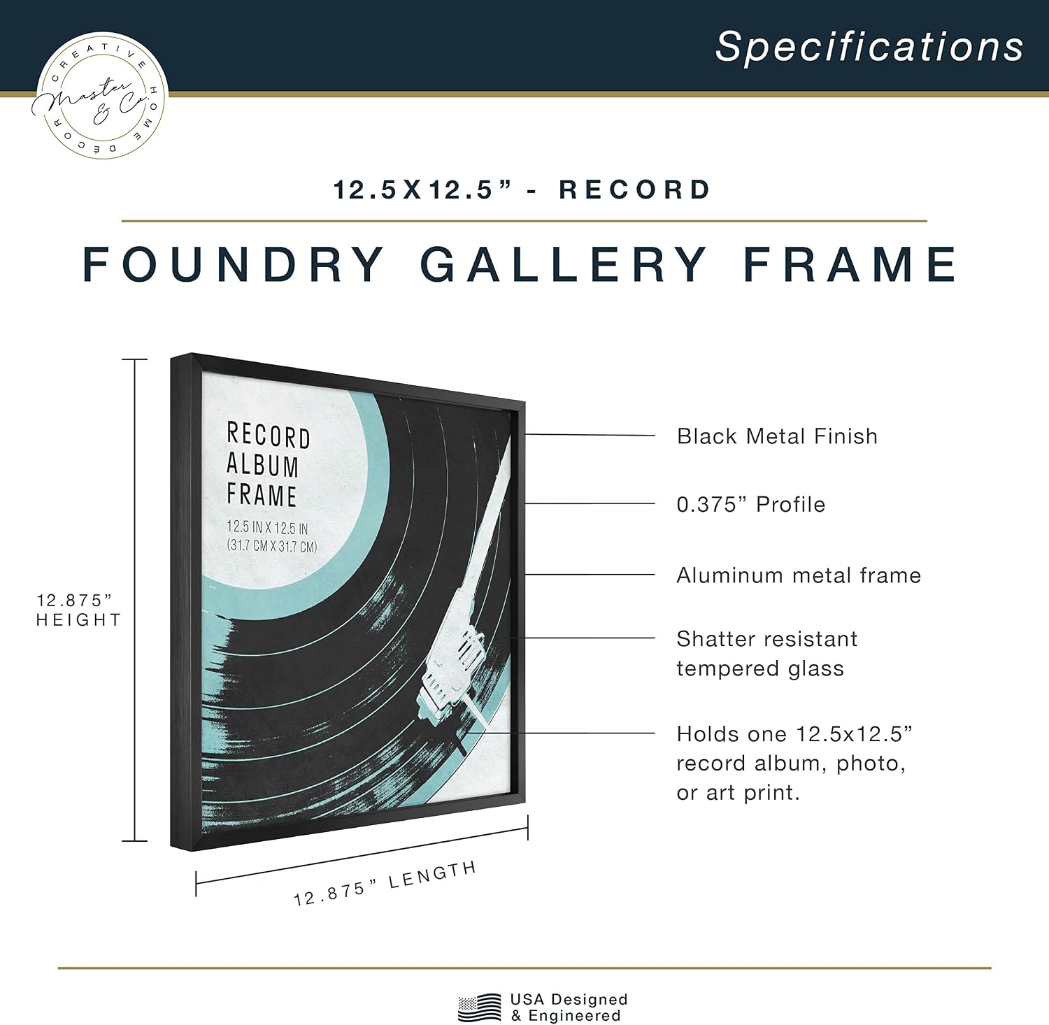 MCS Master & Co. Foundry Metal Picture Frame, 12x12 Matted to 8x8