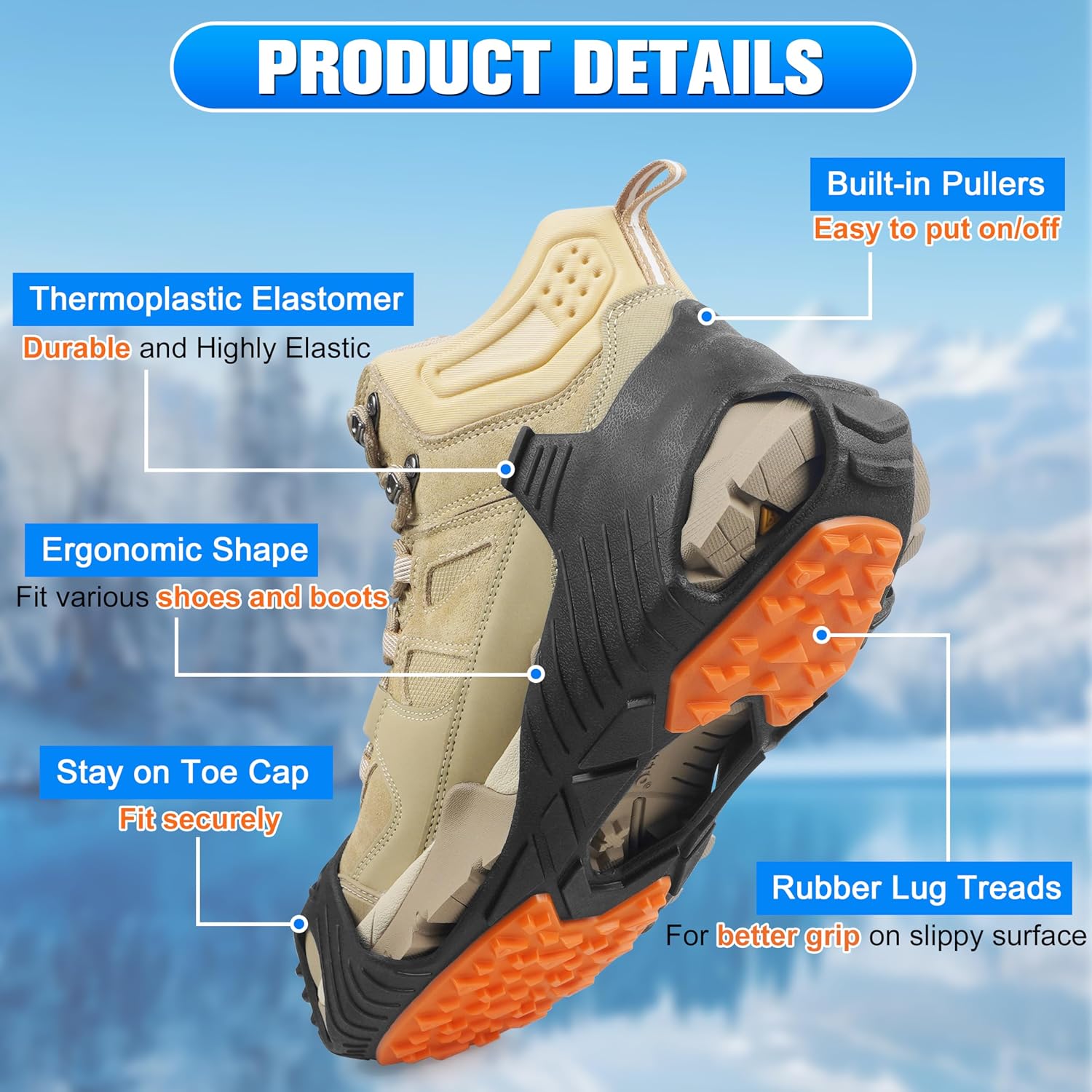Spikeless Ice Cleats Slip On Spikeless Footwear Traction Aids for Slick Wet Slippery Surface Men Women Full-Foot Rubber Tread for Ice Shoes Grippers