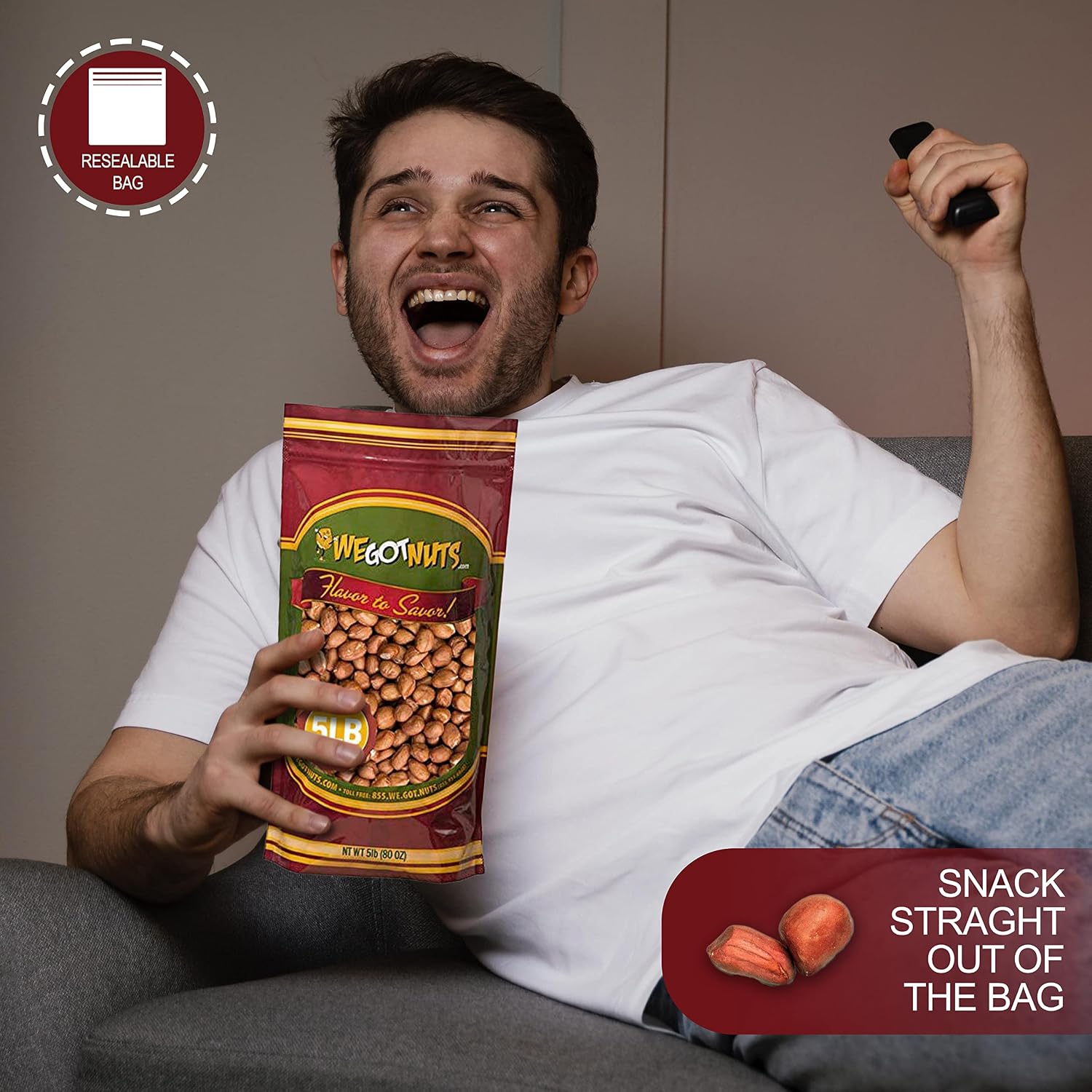 Raw Red skin Peanuts, USA Grown, (Unsalted) 5LB Bag Bulk (80oz) - We Got Nuts