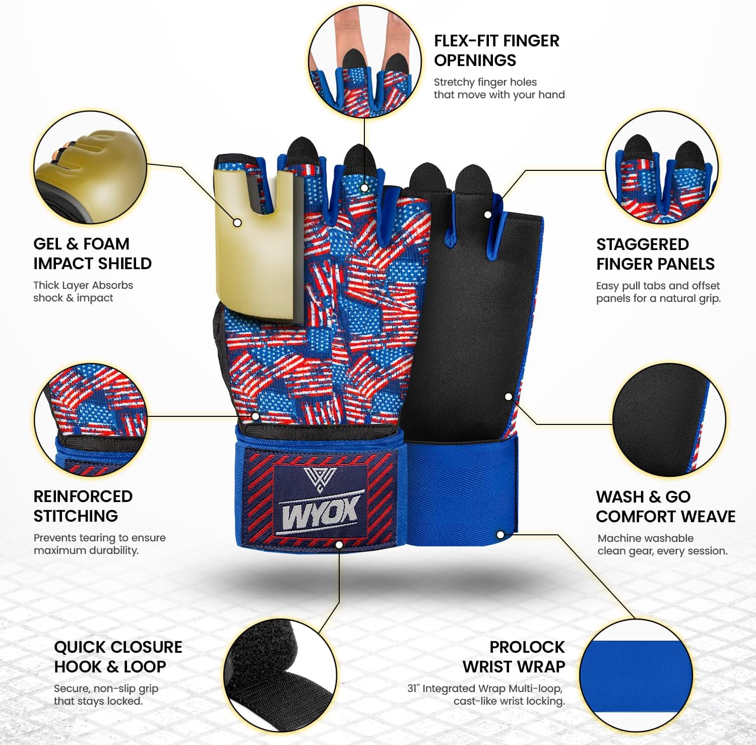 WYOX Neoprene Gel Boxing Hand Wraps Inner Gloves for Men & Women – 80cm/31in Quick Wrist Strap, Padded Knuckle Protection