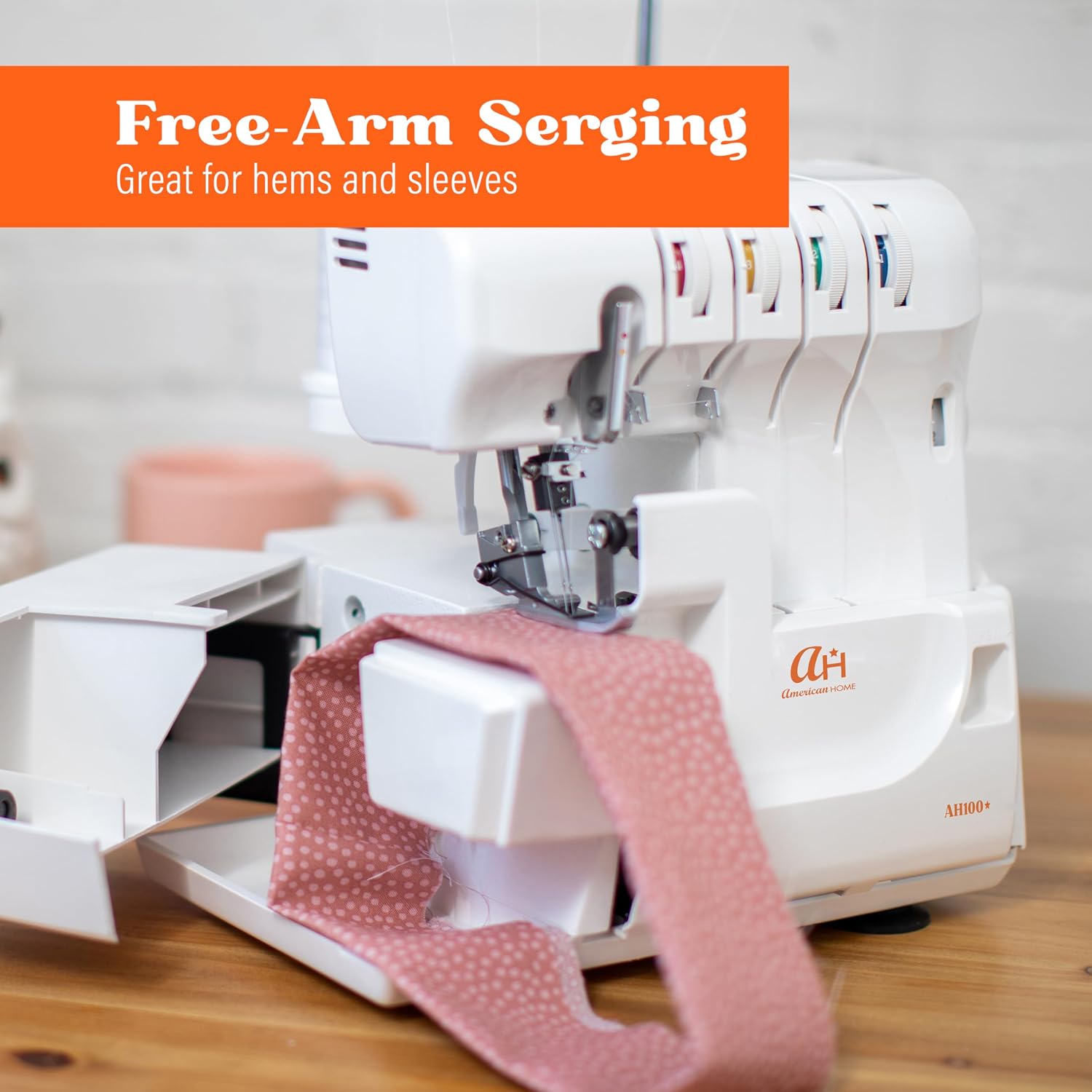 Serger Sewing Machine by American Home, Portable Stitching Machine Easy to Follow 4/3/2 Serger Thread with Differential Feed for Hemming and Sewing