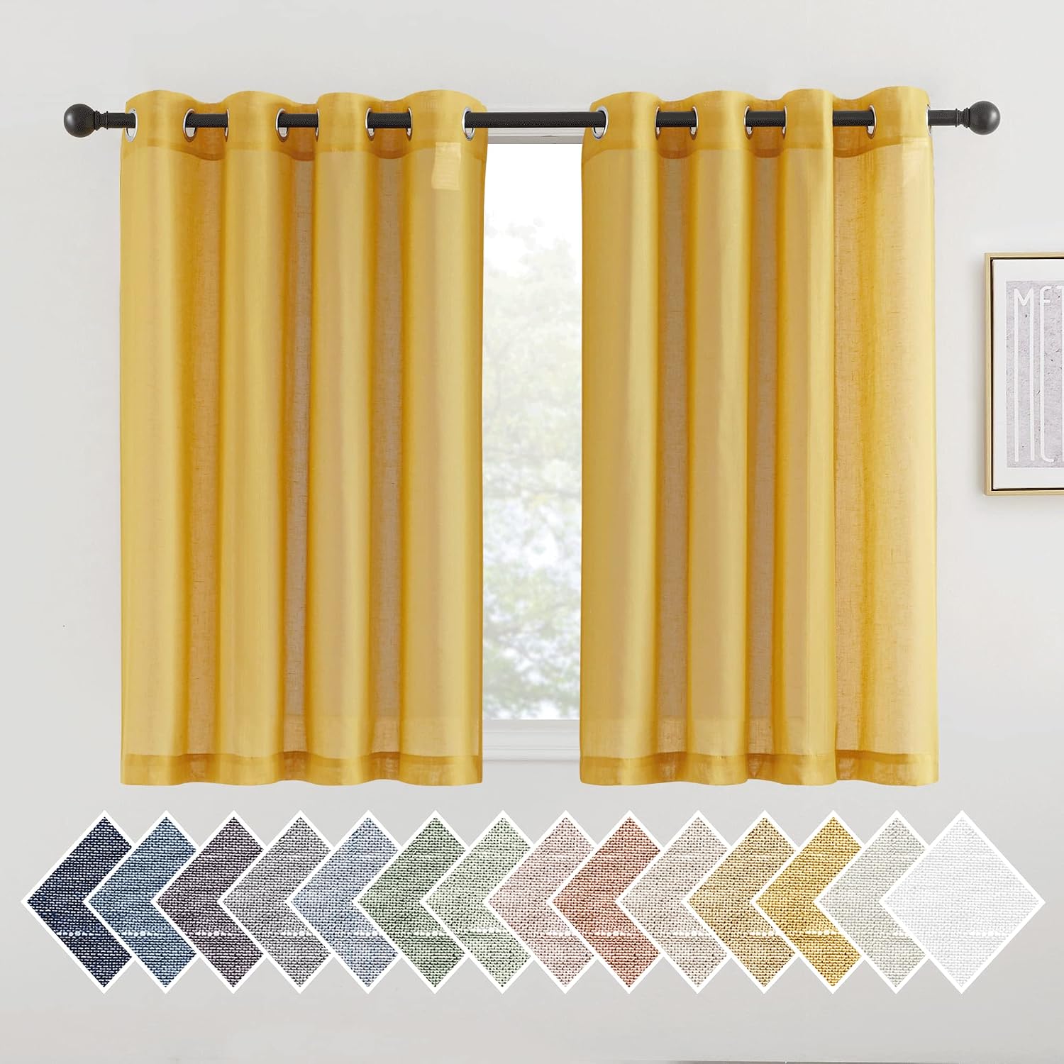 NICETOWN Linen Curtains Semi Sheer Bedroom Window Curtains