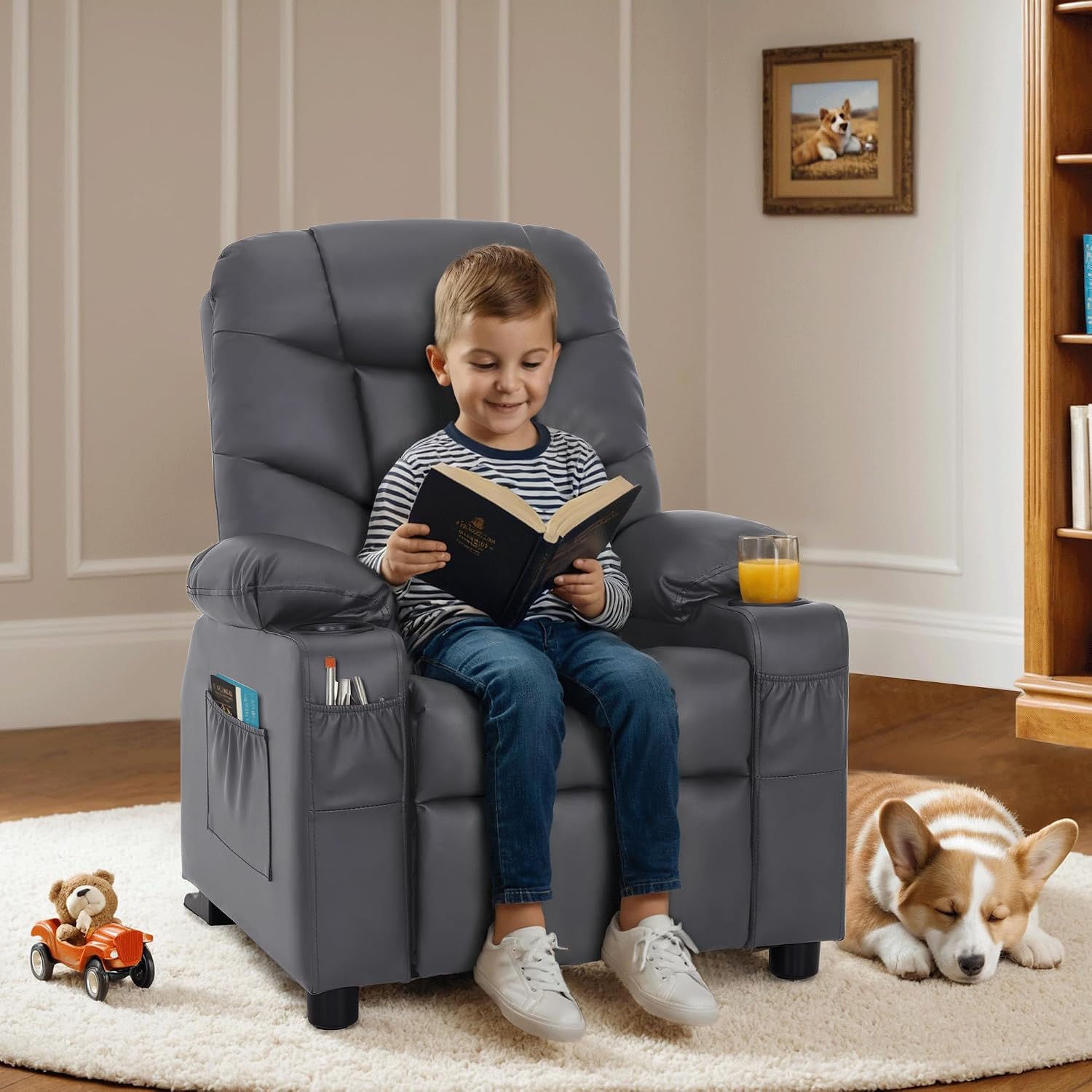 MCombo Big Kids Recliner for Ages 3+, Toddlers Recliner 7355 Velvet, Blue