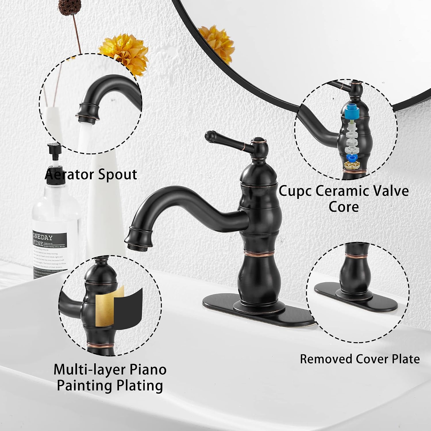 Oil Rubbed Bronze Bathroom Faucet Single Handle One Hole