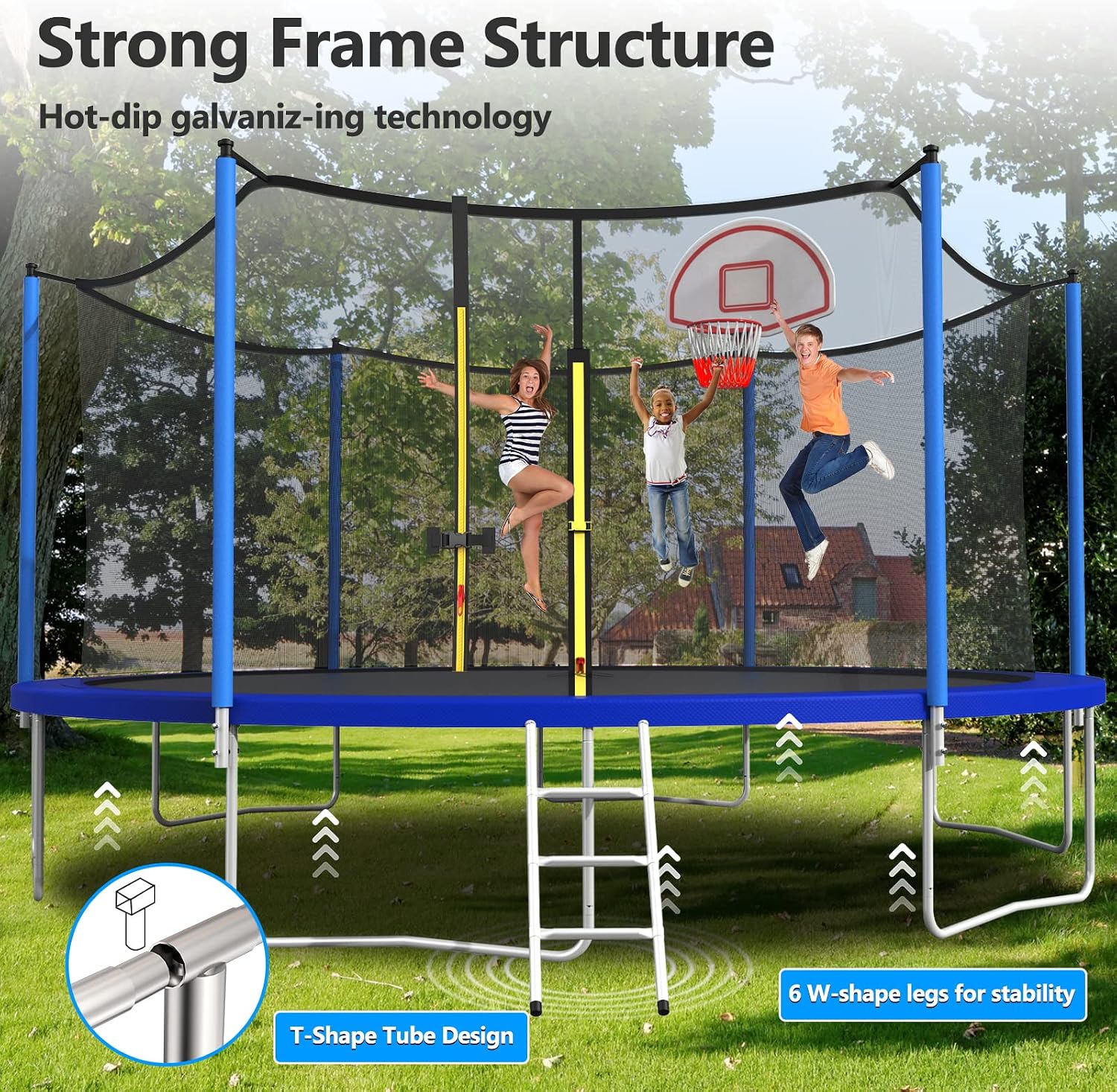 10 12 14 16FT Trampoline Outdoor, Light/Sprinkler/Basketball Hoop | Large Recreational Trampoline for Kids and Adults, Heavy Duty Yard Trampolines with Enclosure Net, ASTM Approval