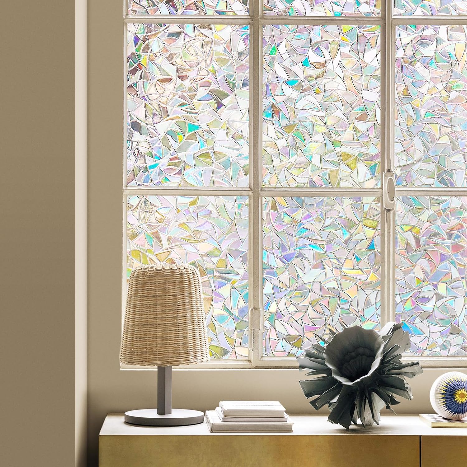 LEMON CLOUD Window Privacy Film, Rainbow Stained Glass Cling,17.5″ x 78.7″