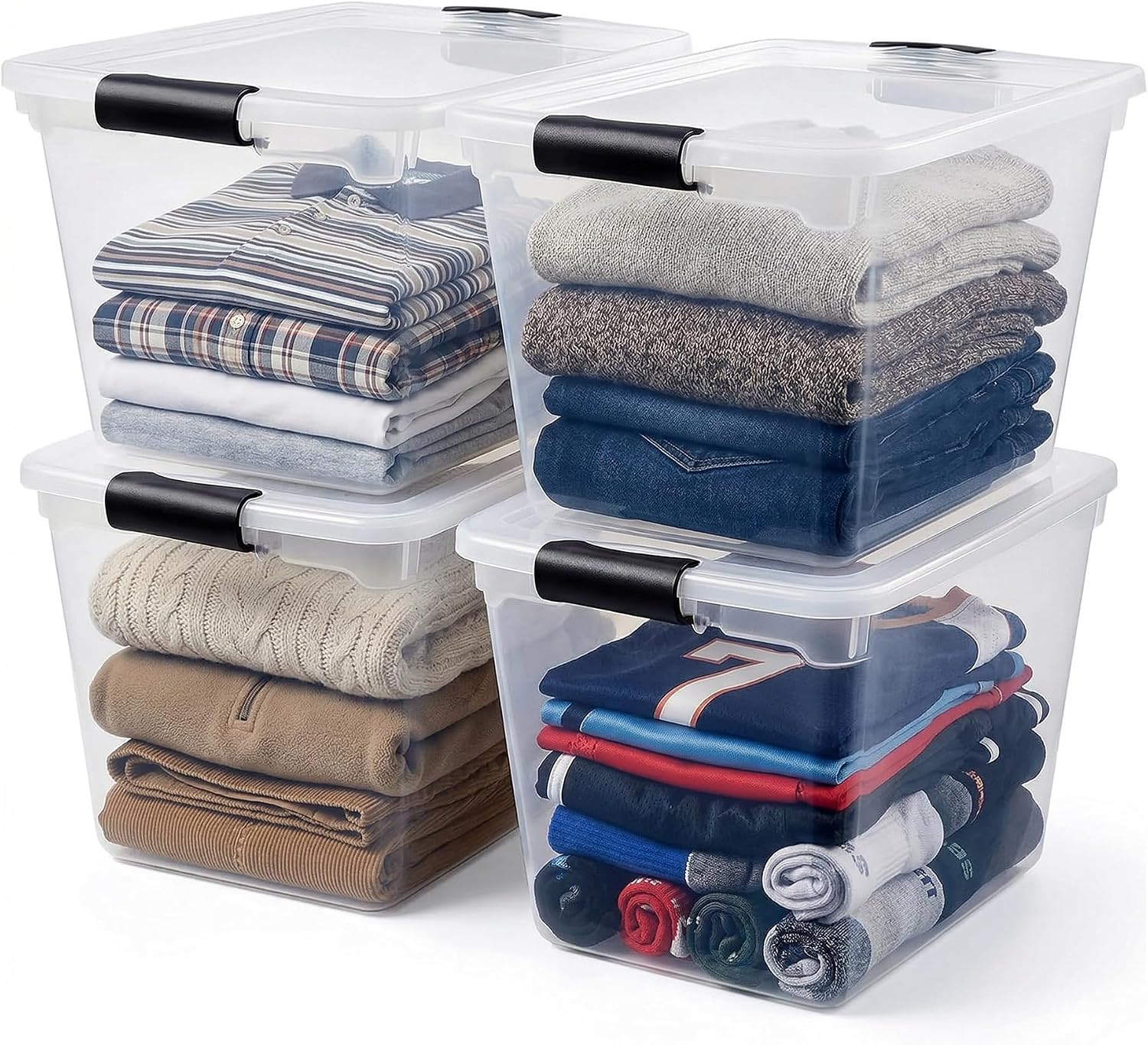 HOMZ Clear Plastic Storage Bins with Latching Lid, 15.5 Qt, Blue, 4 Pack | Stackable Container Set for Home, Office Shelves, Kitchen, Garage, and Bathroom Organization
