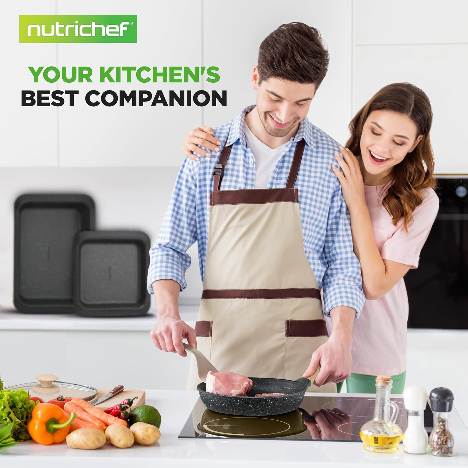 NutriChef 14-Piece Pots and Pans Set Non Stick – Induction Cookware Set, PFAS-Free Nonstick Cookware for All Cooktops, Includes Kitchen Utensils