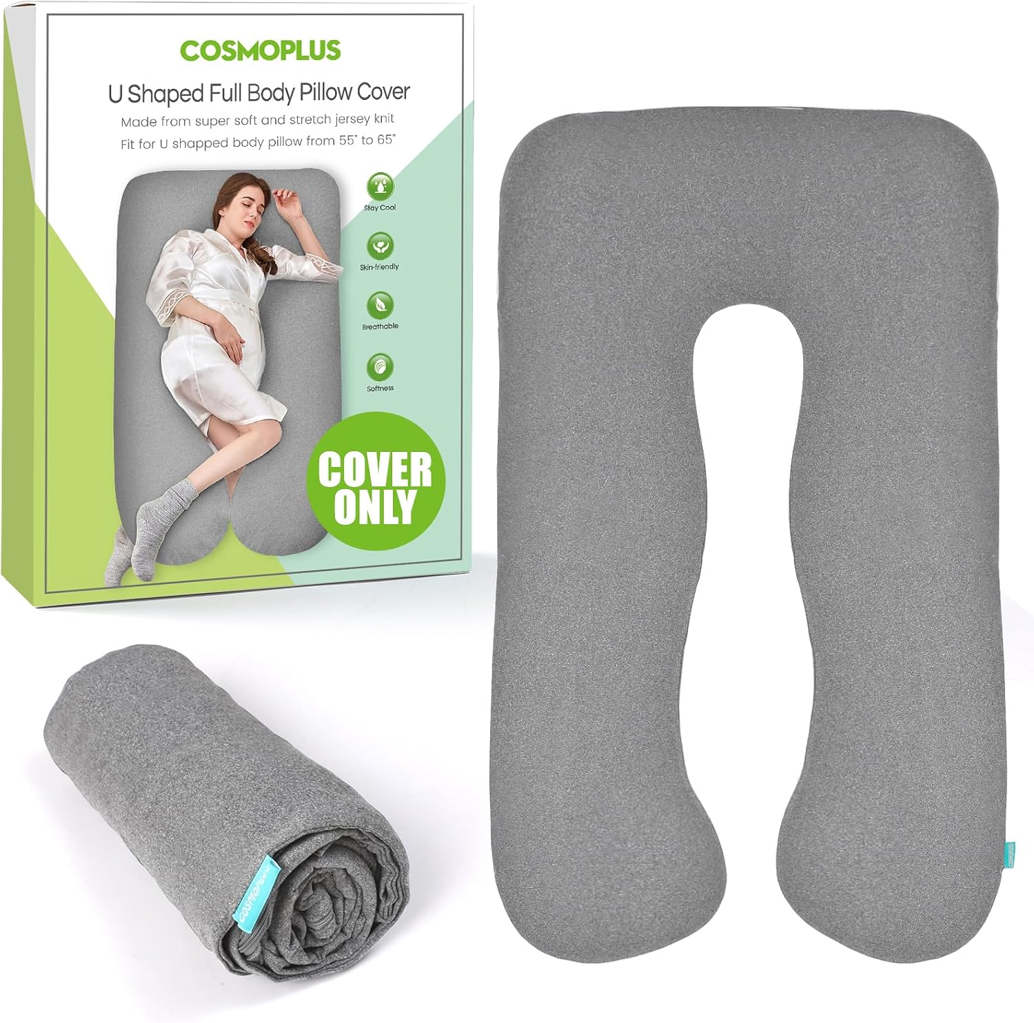 COSMOPLUS 𝐏𝐫𝐞𝐠𝐧𝐚𝐧𝐜𝐲 𝐏𝐢𝐥𝐥𝐨𝐰 𝐂𝐨𝐯𝐞𝐫 U Shaped Full Body Pillow Case 𝐂𝐨𝐯𝐞𝐫 for