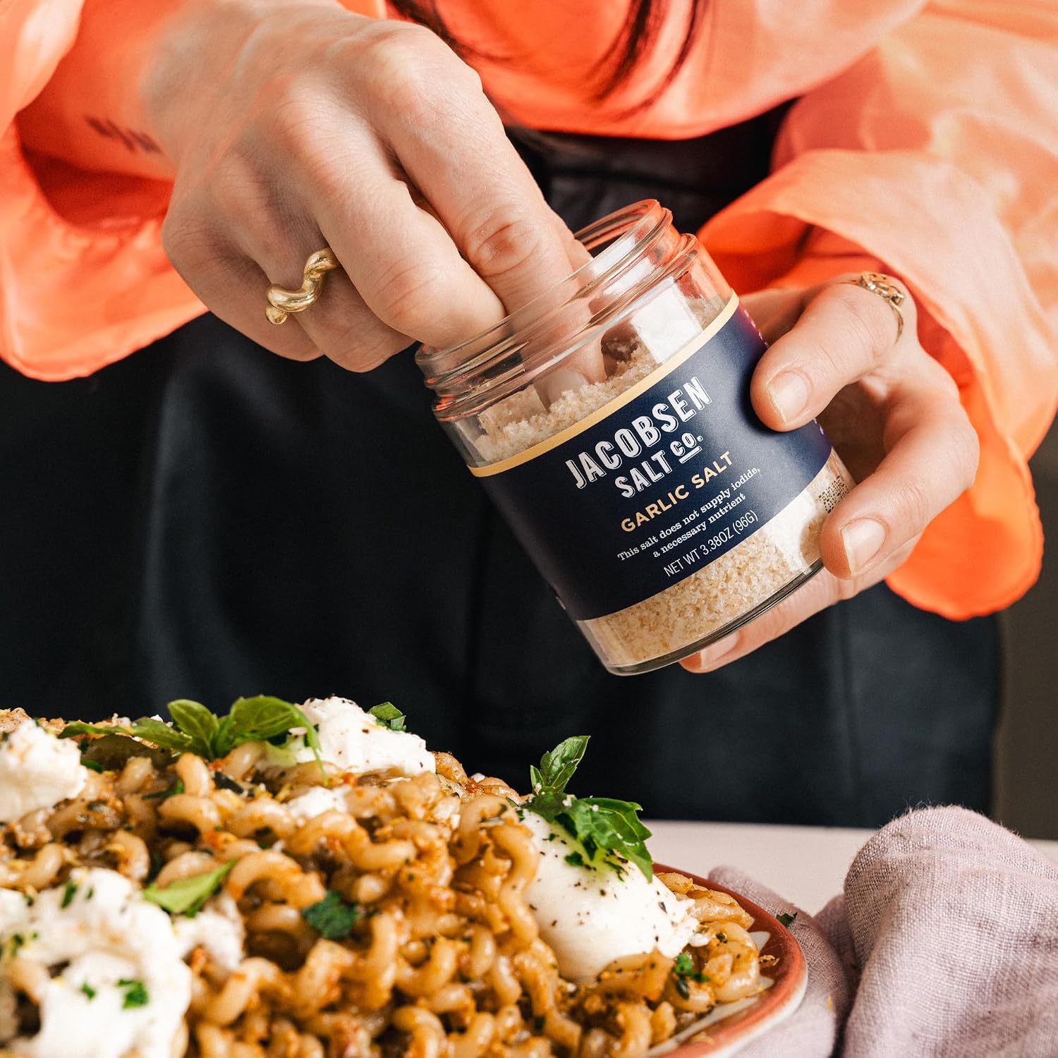 Jacobsen Salt Co. Black Garlic Salt, Kosher, Non-GMO, Umami - 2.5 Oz | Steak Seasoning, Non-Iodized, Made in USA, Sweet Umami Flavored, Kosher Sea Salt, Infused with Garlic