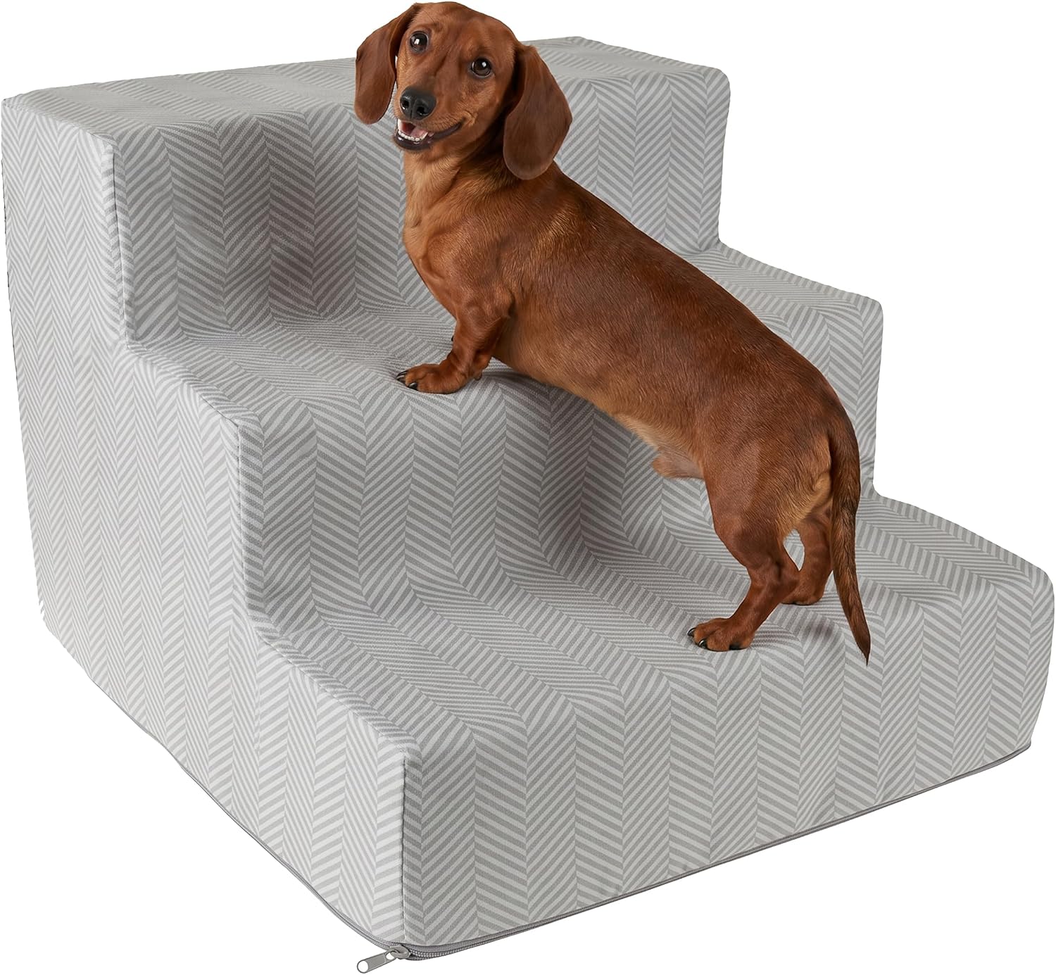 3-Step Pet Stairs - Nonslip Foam Dog and Cat Steps with Removable Zippered Microfiber Cover - 2-Tone Design for Home or Vehicle Use by PETMAKER (Tan) | 3-Step Pet Steps for High Bed and Couch - Pet Stairs with Nonslip Bottom, High-Density Foam, and Remov…
