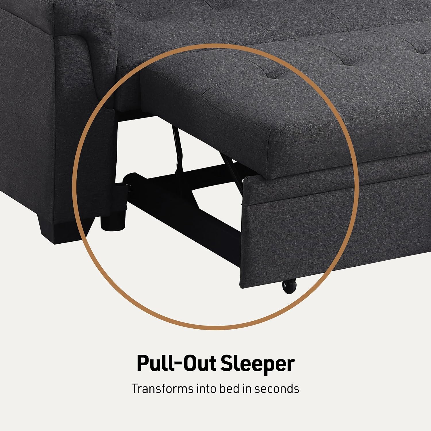 Lilola Home Convertible Sectional Sleeper Sofa Bed 84 Inch, L Shaped Couch with Pull Out Bed, Storage Chaise, Removable Back Cushions for Living Room, Office, Linen Fabric, Dark Gray