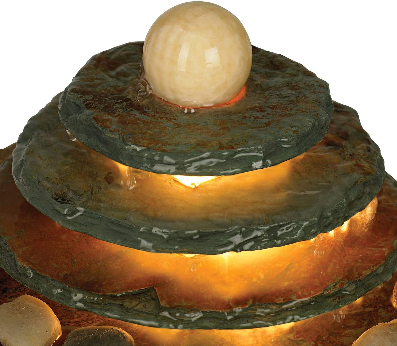 Pyramid 10" High Feng Shui Ball Lighted Table Indoor Small Fountain | Zen Modern Decor Slate Stone Tabletop with Light Waterfall Rock Water Feature for Desk Relaxation Bedroom Living Room