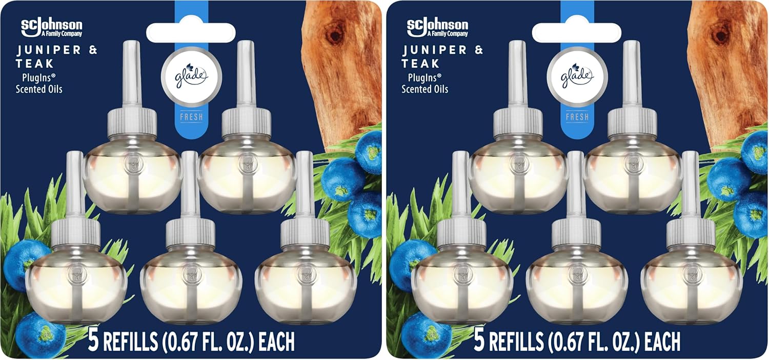 Glade PlugIns Refills Air Freshener, Sea Mist & Cypress, Scented and Essential Oils for Home and Bathroom, 0.67 Fl Oz, 5 Count