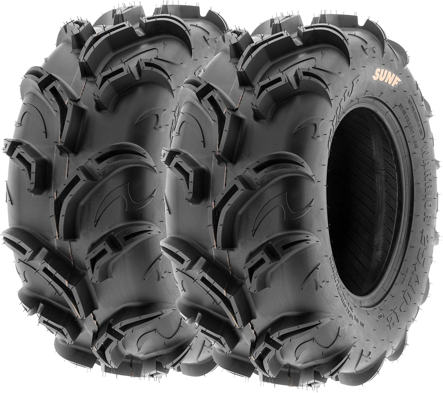 Set of 4 SunF Warrior AT Mud & Trail 25x8-12 Front & 25x10-12 Rear ATV UTV Off-Road Tires, 6 PR, Tubeless A048