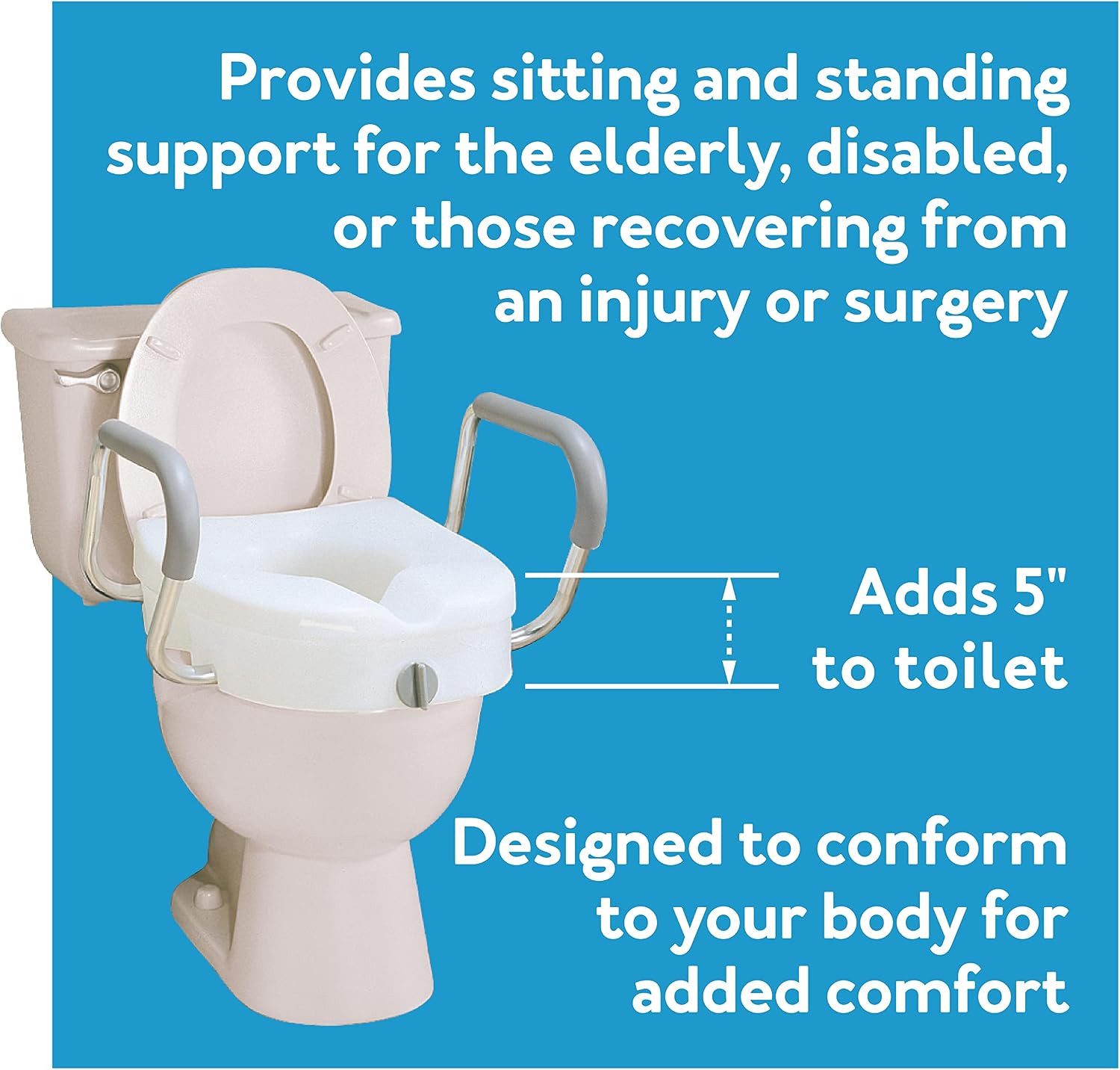 Carex E-Z Lock Toilet Seat and Safety Frame Combo Pack, 5-Inch Height Lift Seat Riser for Elderly and Handicap