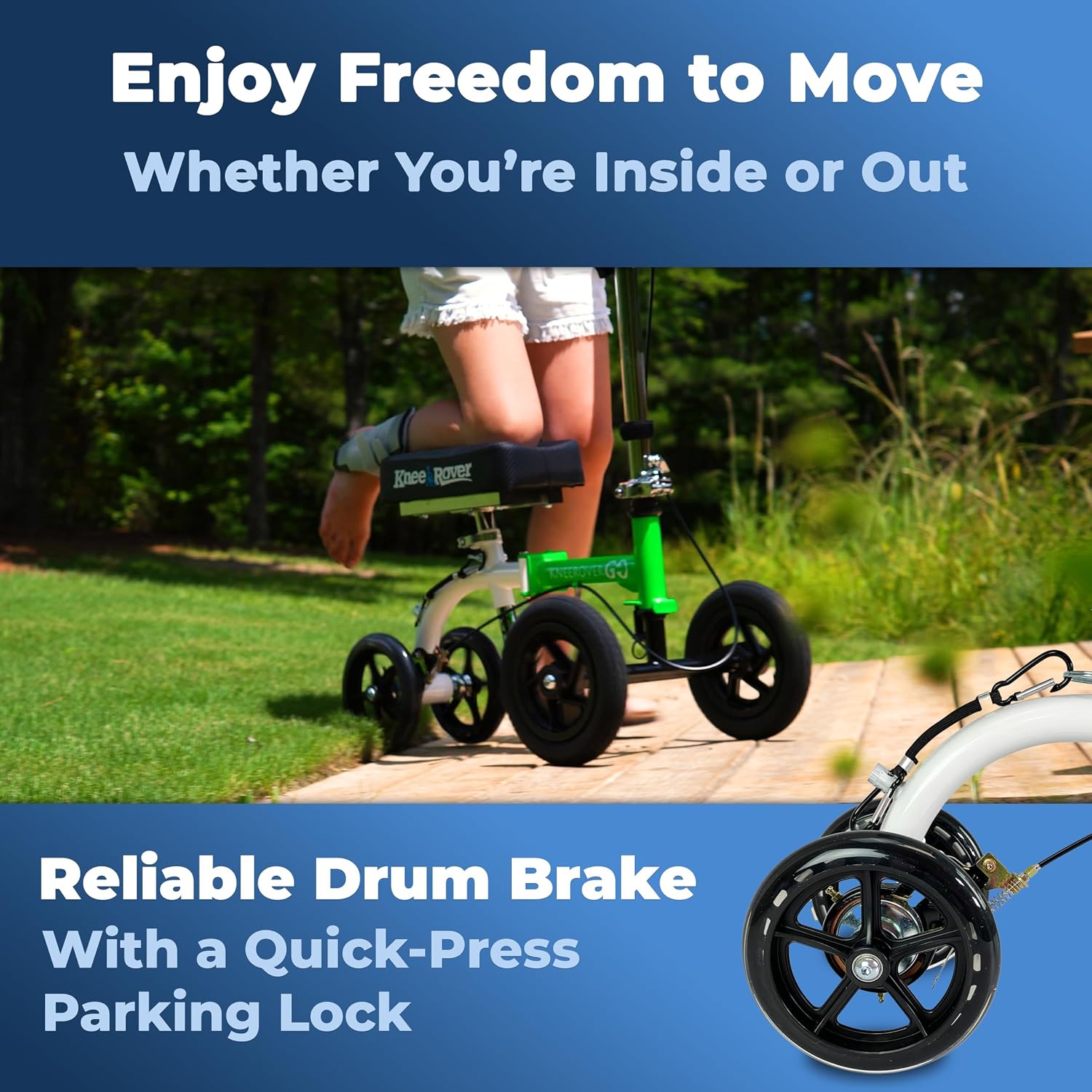 KneeRover GO Hybrid Knee Scooter for Adults, Green | Most Compact, All Terrain, Heavy Duty, For Foot Surgery & Broken Ankle Injuries