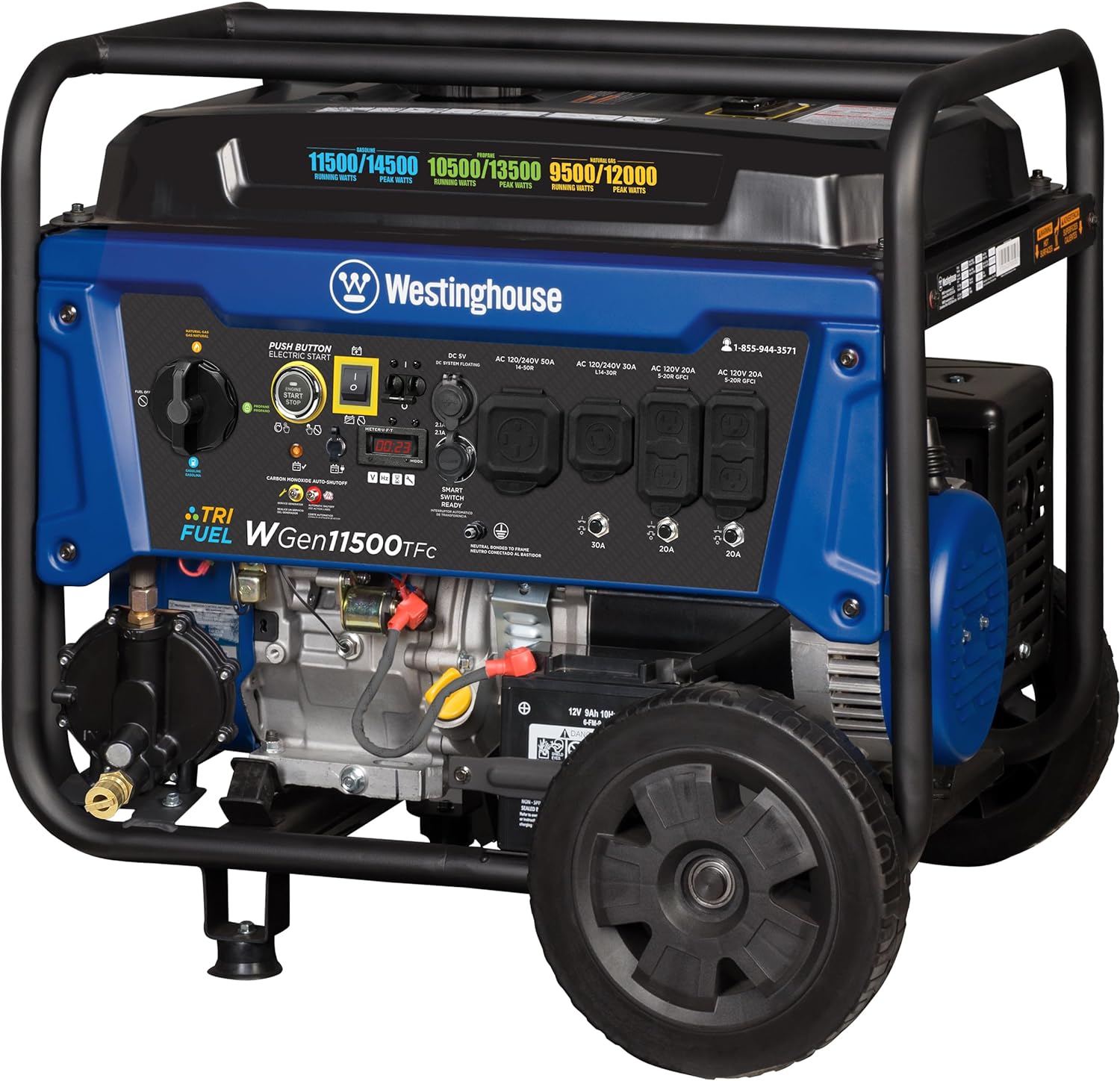 Westinghouse 14500 Peak Watt Tri-Fuel Home Backup Portable Generator, Remote Electric Start, Transfer Switch Ready, Gas, Propane