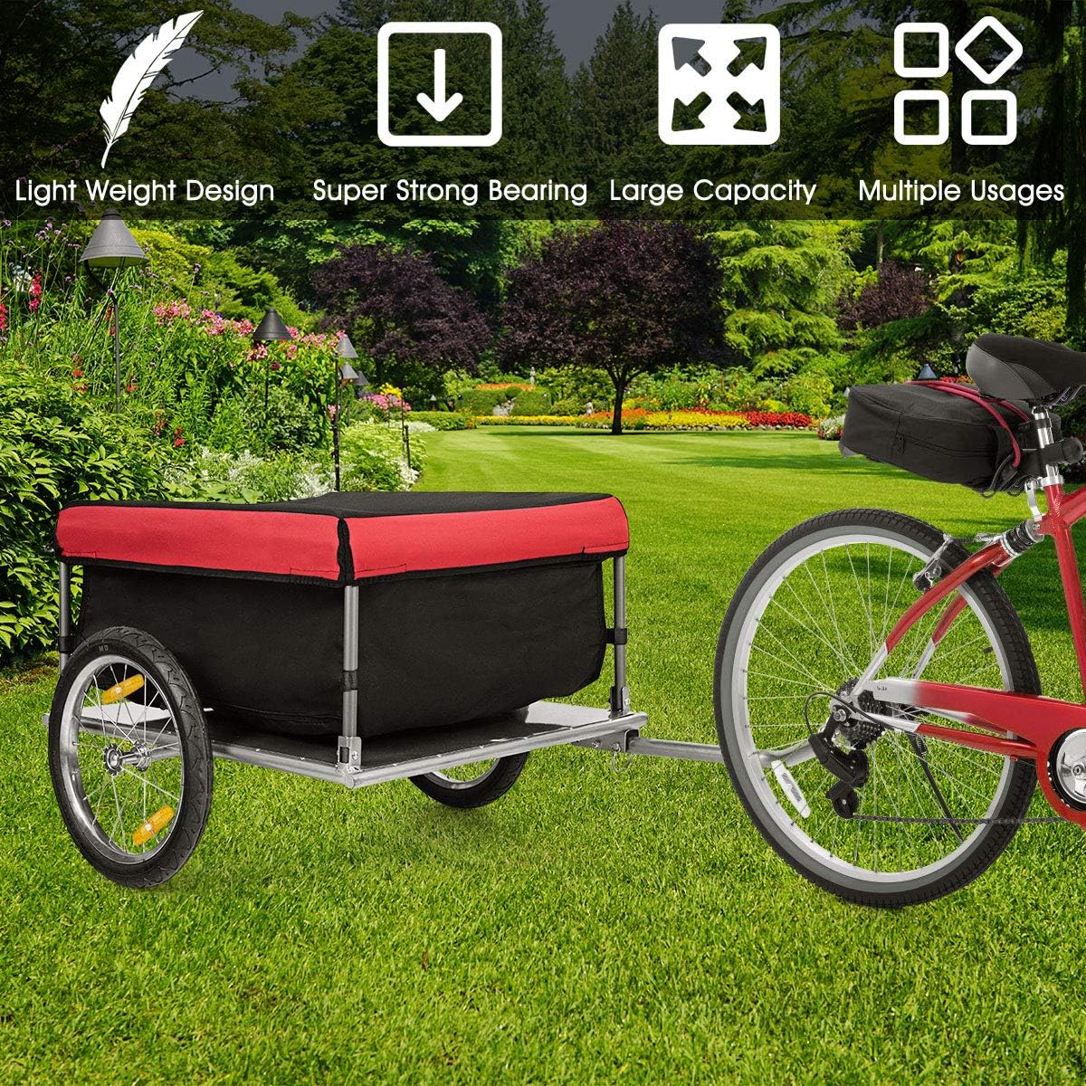 Goplus Bike Cargo Trailer, Foldable Bicycle Trailer with 16” Wheels, Removable Cover, Oxford Fabric, Folding Frame Quick Release