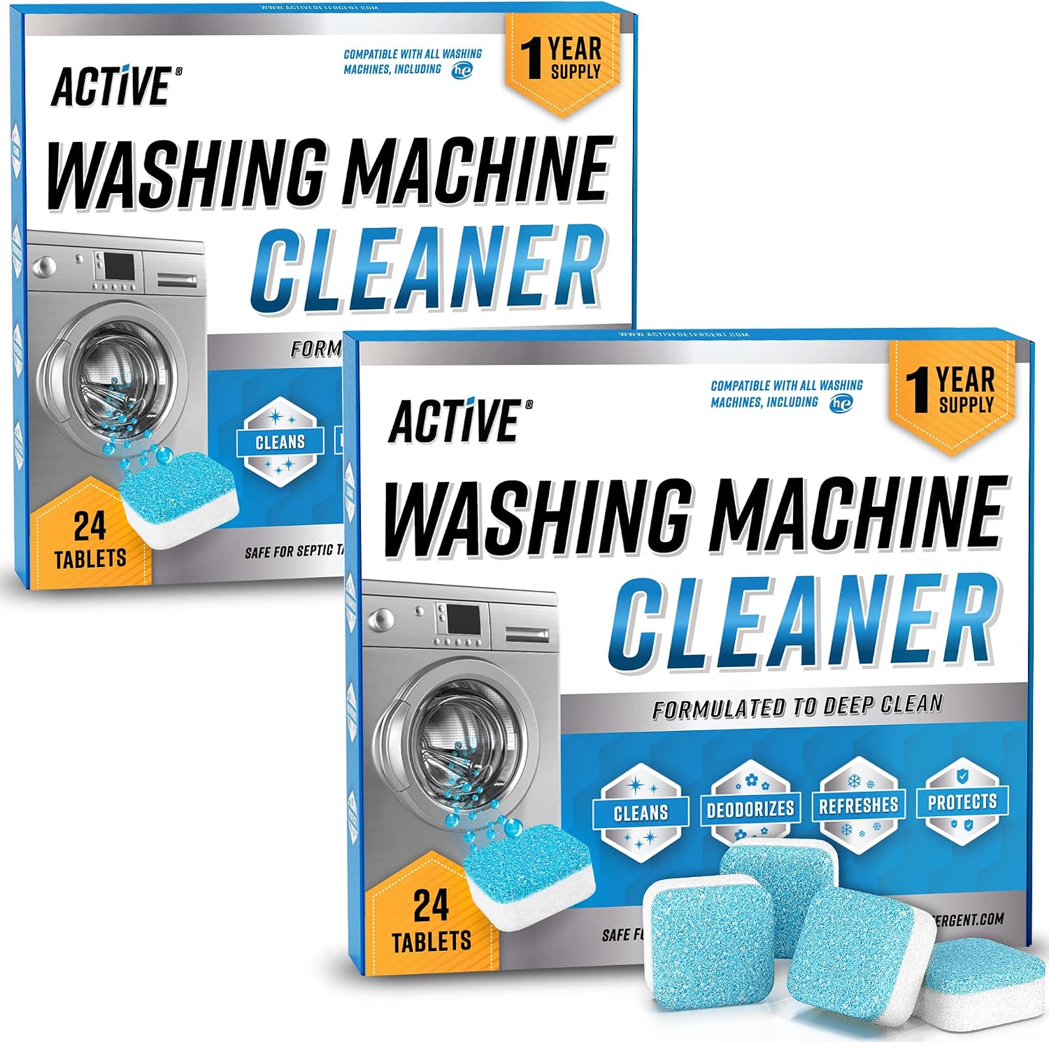 Washing Machine Cleaner Descaler 24 Pack - Deep Cleaning Tablets For HE Front Loader & Top Load Washer, Septic Safe Eco-Friendly Deodorizer
