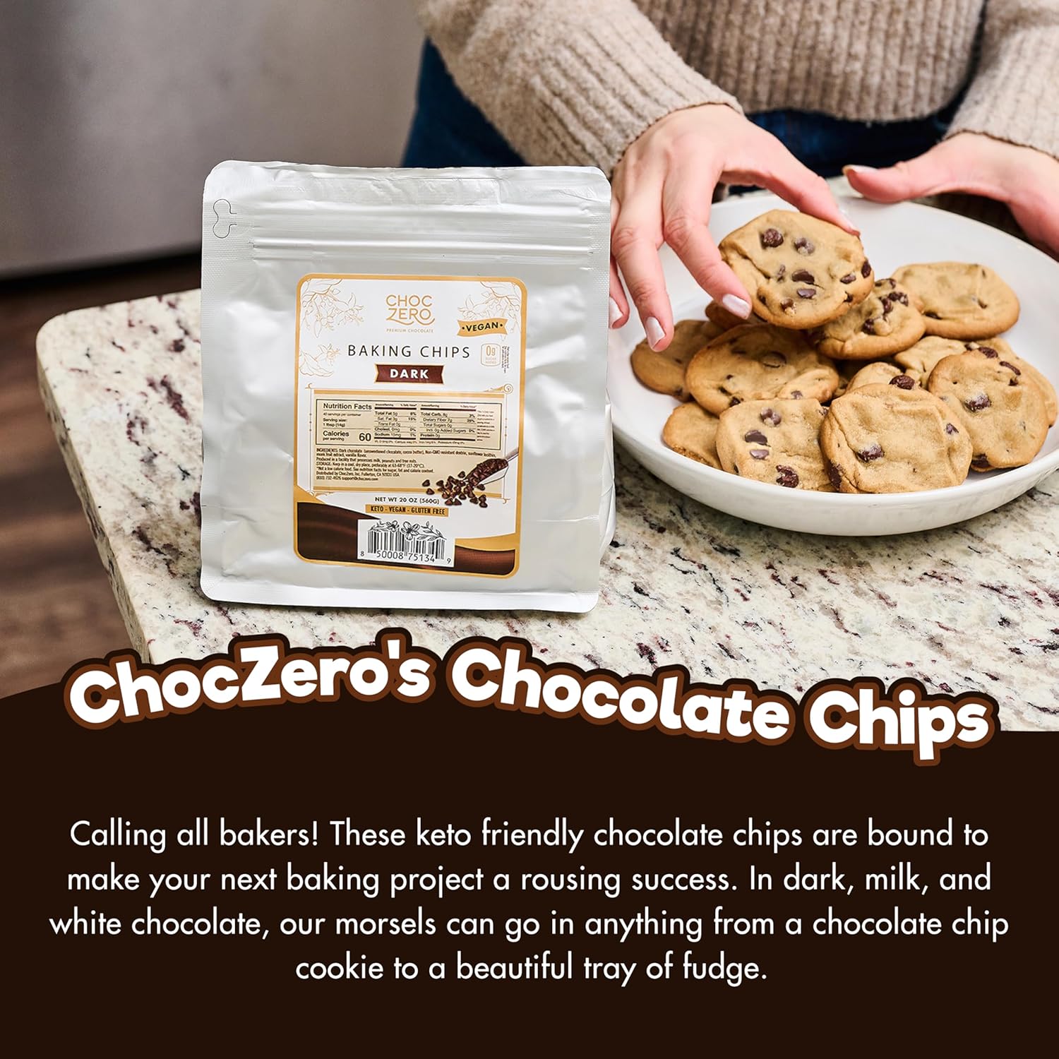 ChocZero Sugar Free Chocolate Chips, Milk Chocolate, 20 oz Bag