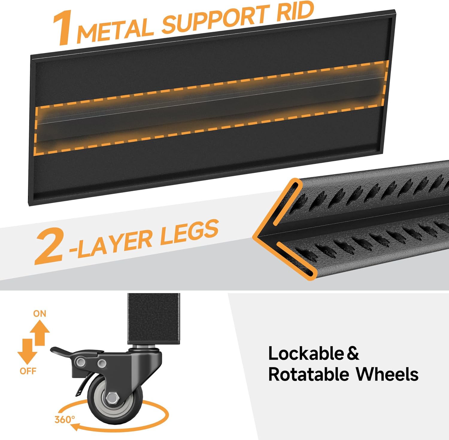 32" H Metal Garage Workbench with Wheels,3-Tier Garage Roling Tool Work Bench,Adjustable Heavy Duty Work Table on Wheels,Black Mobile Garage Workstation for Warehouse Workshop,Screwless Design