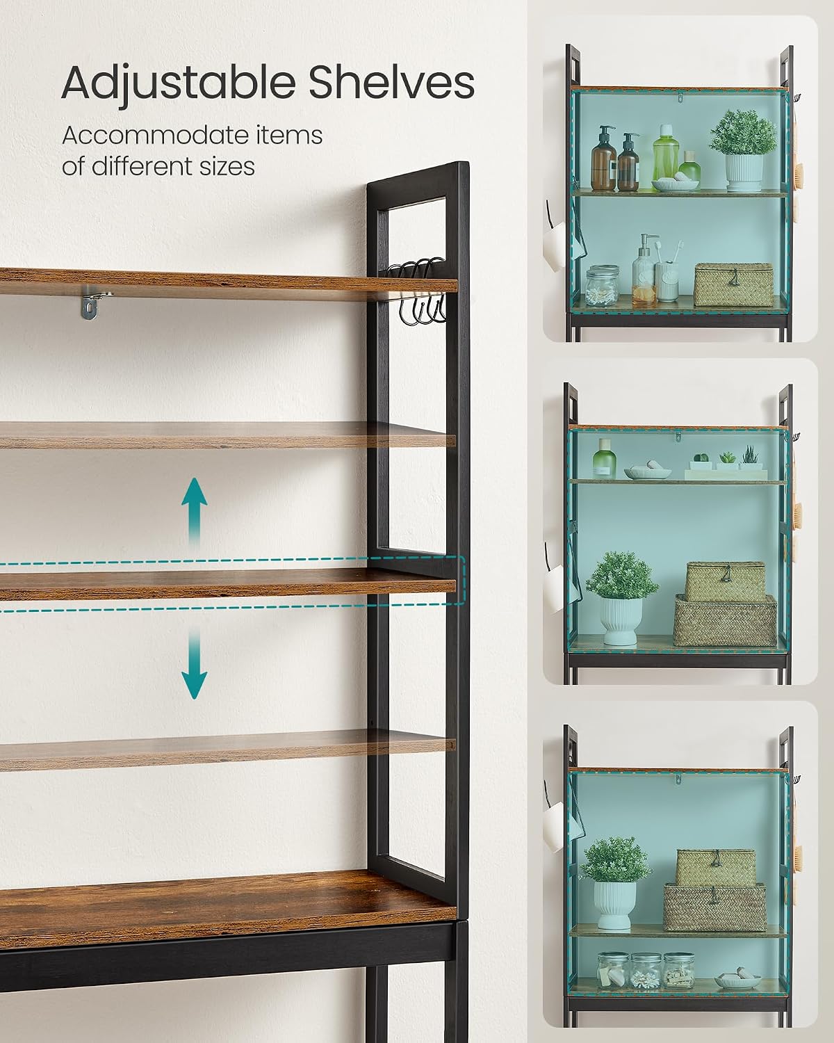 SONGMICS Over The Toilet Storage, 3-Tier Over Toilet Bathroom Organizer with Adjustable Shelf, 10.2 x 24.8 x 66.9 Inches, Space-Saving, Cloud White UBTS01WT