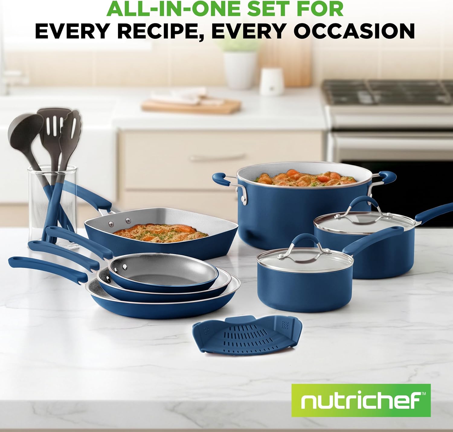 NutriChef 14-Piece Pots and Pans Set Non Stick – Induction Cookware Set, PFAS-Free Nonstick Cookware for All Cooktops, Includes Kitchen Utensils