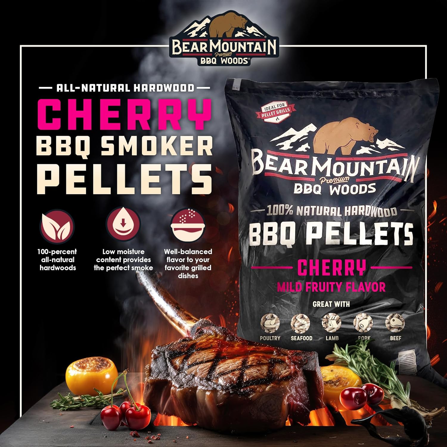 Bear Mountain Gourmet Blend Pellets for Smoker and Grill, 40lb Bag