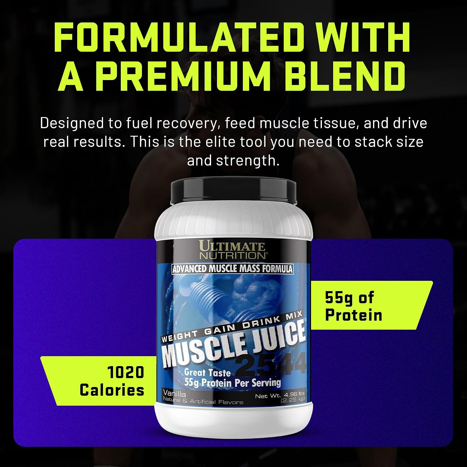 Ultimate Nutrition Muscle Juice 2544 Mass Gainer, Vanilla, 4.96 lb | 55g Protein Blend, 162g Carbs, 17g Fat, 1020 Calories, High Calorie Weight Gainer For Muscle Growth And Recovery
