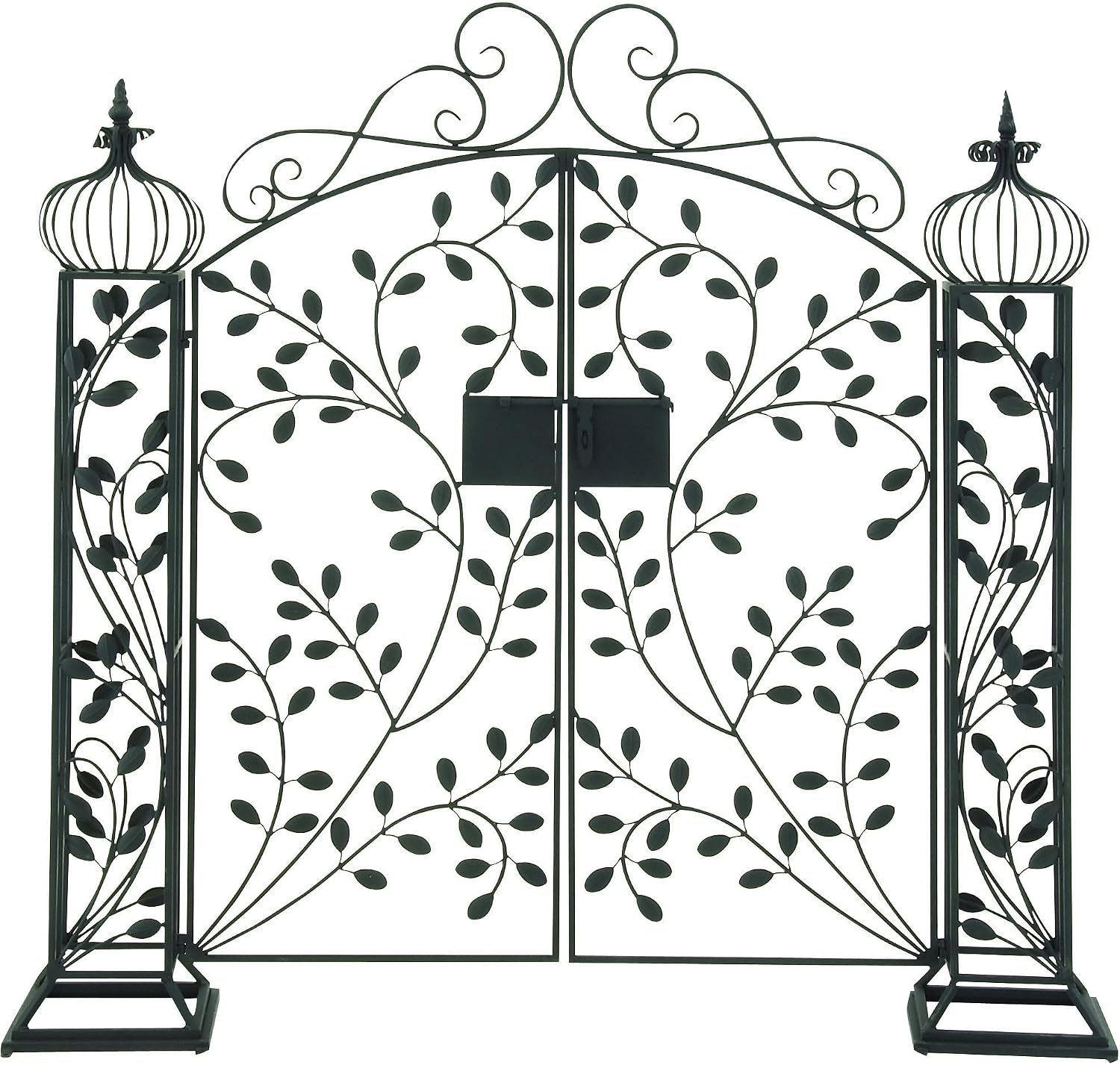 Deco 79 Metal Indoor Outdoor Garden Arbor, 78" x 14" x 94", Matte Bronze | Elevate patios and gardens, metal garden arch trellis, metal trellis for climbing plants outdoor, double doors, scroll latch