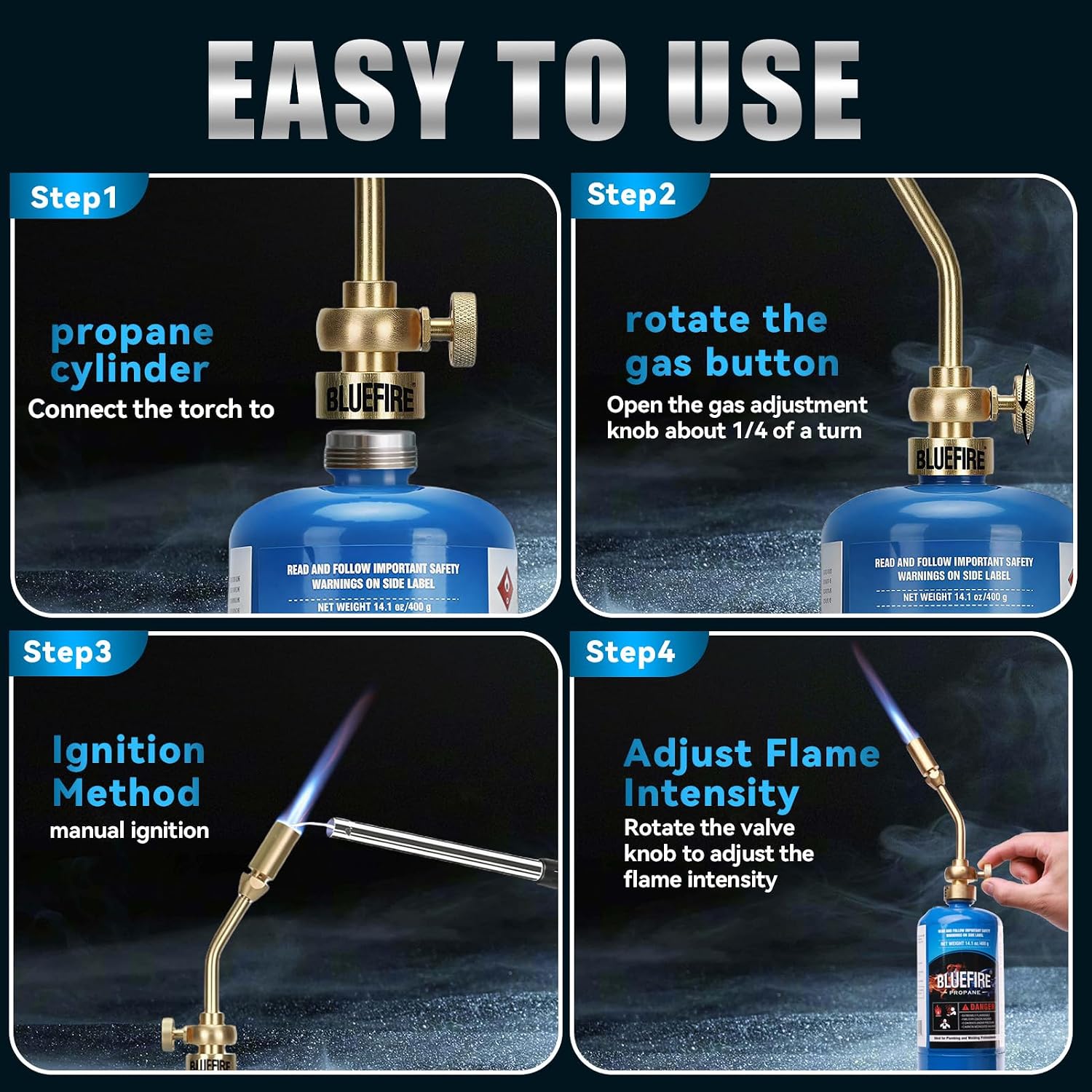 BLUEFIRE Solid Brass Jumbo Pencil Flame Gas Welding Torch Head Nozzle Upgraded Full Metal Version Fuel by MAPP MAP Pro Propane CGA600 Cylinder