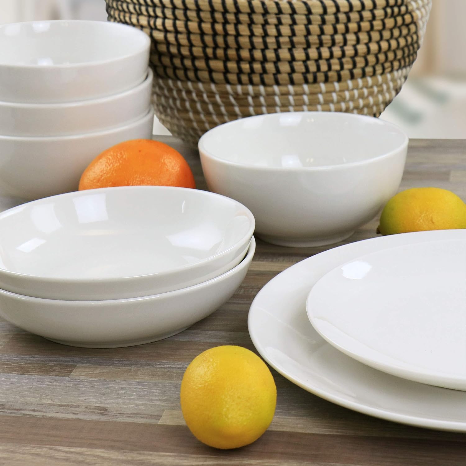 Elama White Porcelain Dish Dinnerware Set, 18 Piece, Newman