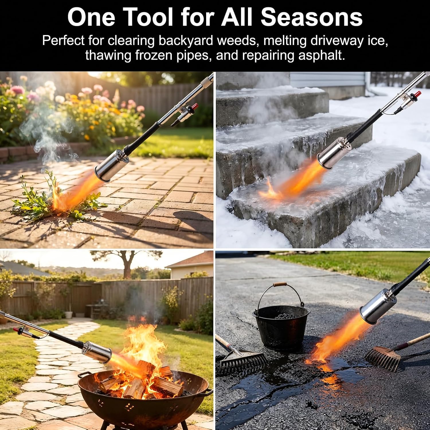 KOMAN Weed Torch Propane Burner, 35" Long Arm, Self-Ignition, Fuel by 1LB /5-40LB Propane Tank, for Roofing, Weeding