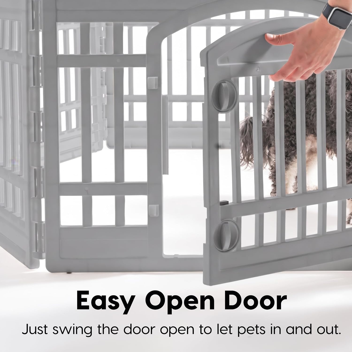 IRIS USA 4-Panel Dog Playpen, Pet Enclosure, Black | Pet Containment, Configurable Layout, Multi-Shape Setup, Custom Pen Configuration, Stable Non-Tip Base, Tool-Free Assembly