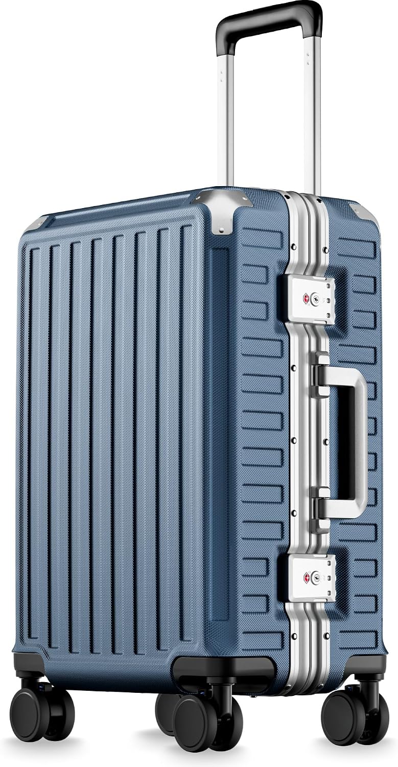 LUGGEX Zipperless Checked Suitcase, Aluminum Frame, Charcoal Metallic, 28" | Checked Luggage, 100% PC Hard Shell, 8010S Aluminum Frame, 8 Spinner Wheels, TSA Lock, Hard Shell, ZX-Core