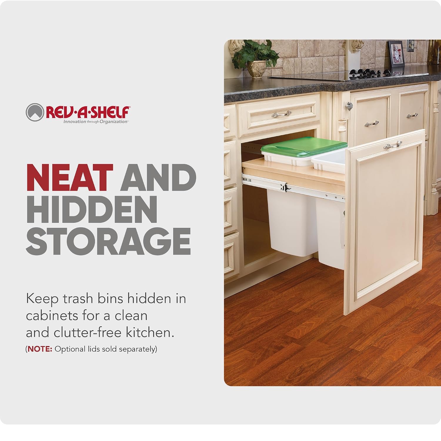 Rev-A-Shelf Top Mount Double Pullout Under Cabinet 50 Quart Kitchen Trash Cans w/Soft-Close for Full Height Cabinet, 150 Pound Rated Full-Extension Slides, 4WCTM-2150BBSCDM-2