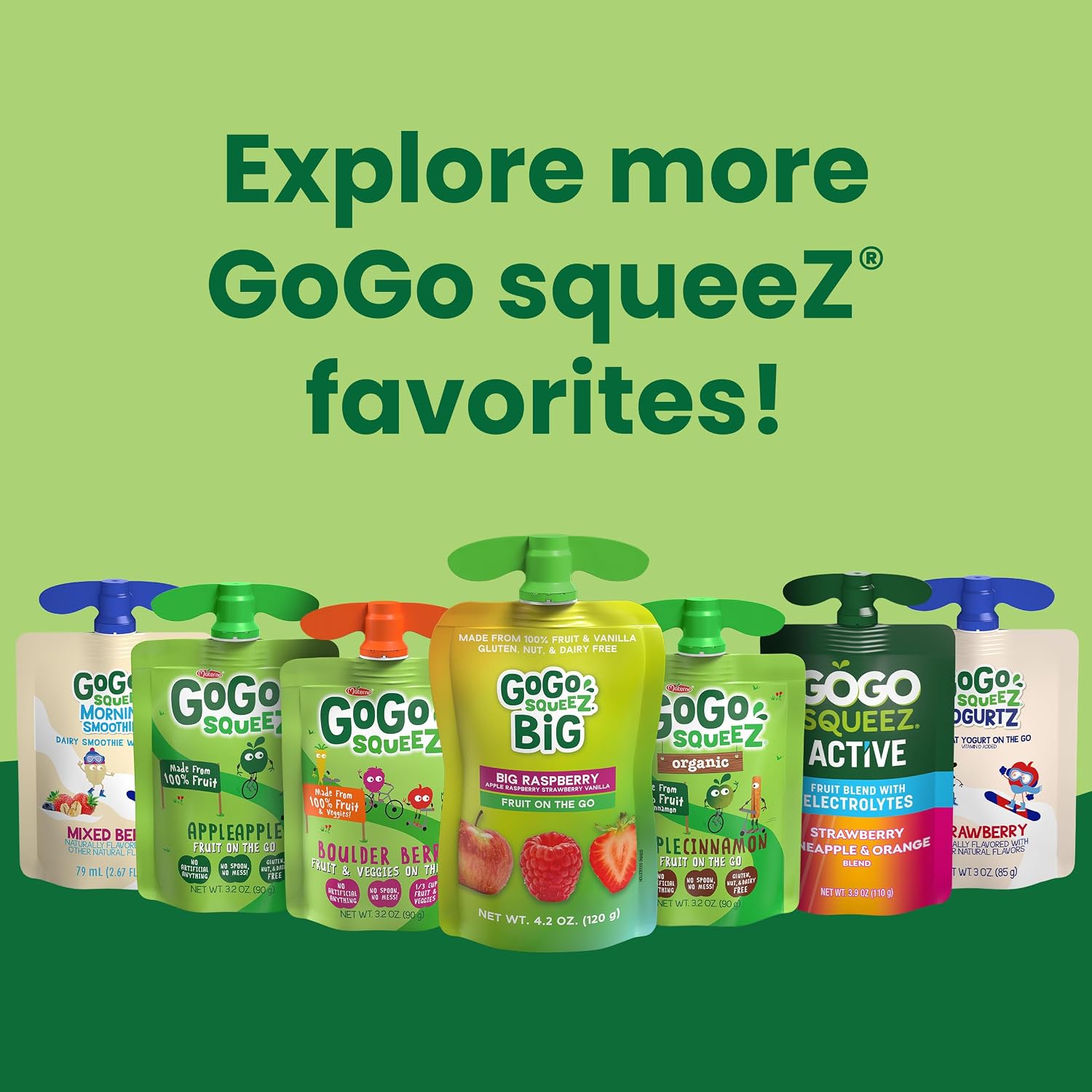 GoGo squeeZ No Sugar Added Applesauce, Apple Apple, 3.2 oz, 48 Count | Kids on the go fruit snack made with applesauce & fruit puree; 3.2 oz pouches, gluten and nut free, recloseable cap, BPA-free