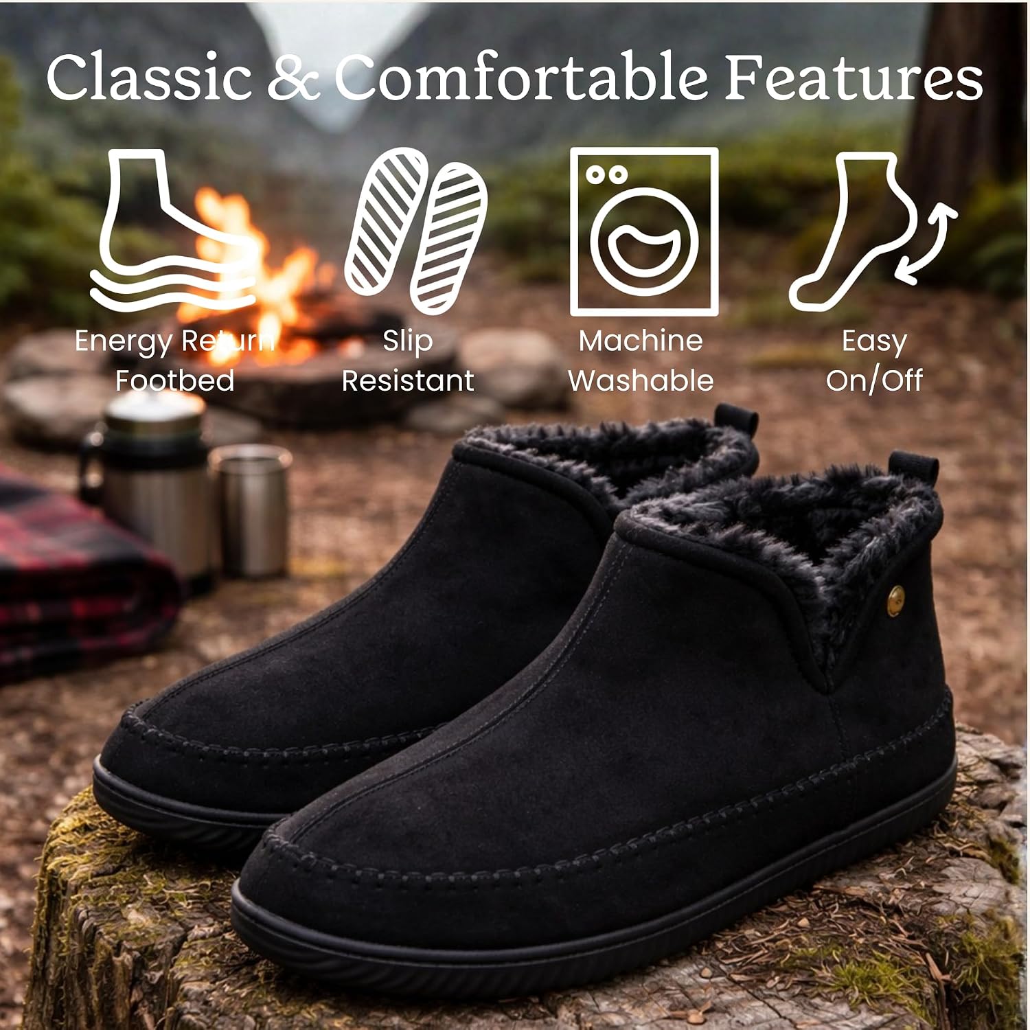 Dearfoams Men's Memory Foam Indoor House Slippers Brixen Ankle Boot House Shoes - Gifts for Men