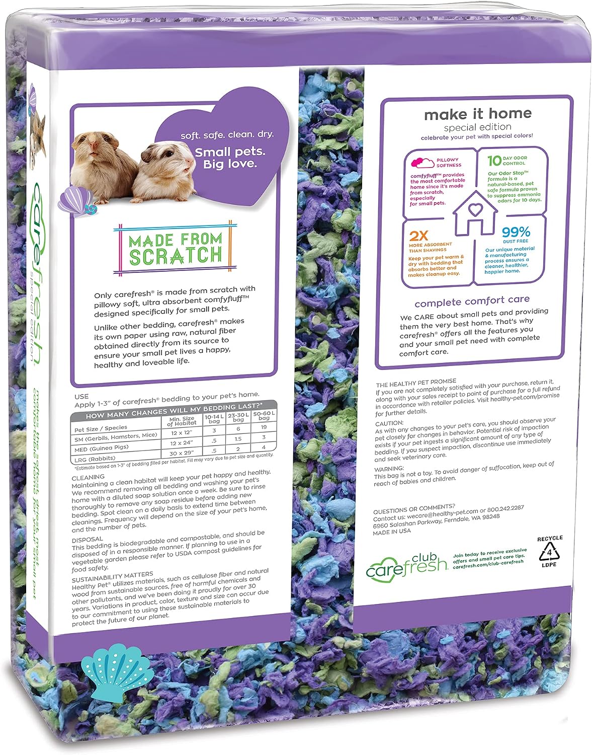 carefresh 99% Dust-Free White Natural Paper Small Pet Bedding with Odor Control, 10L, White