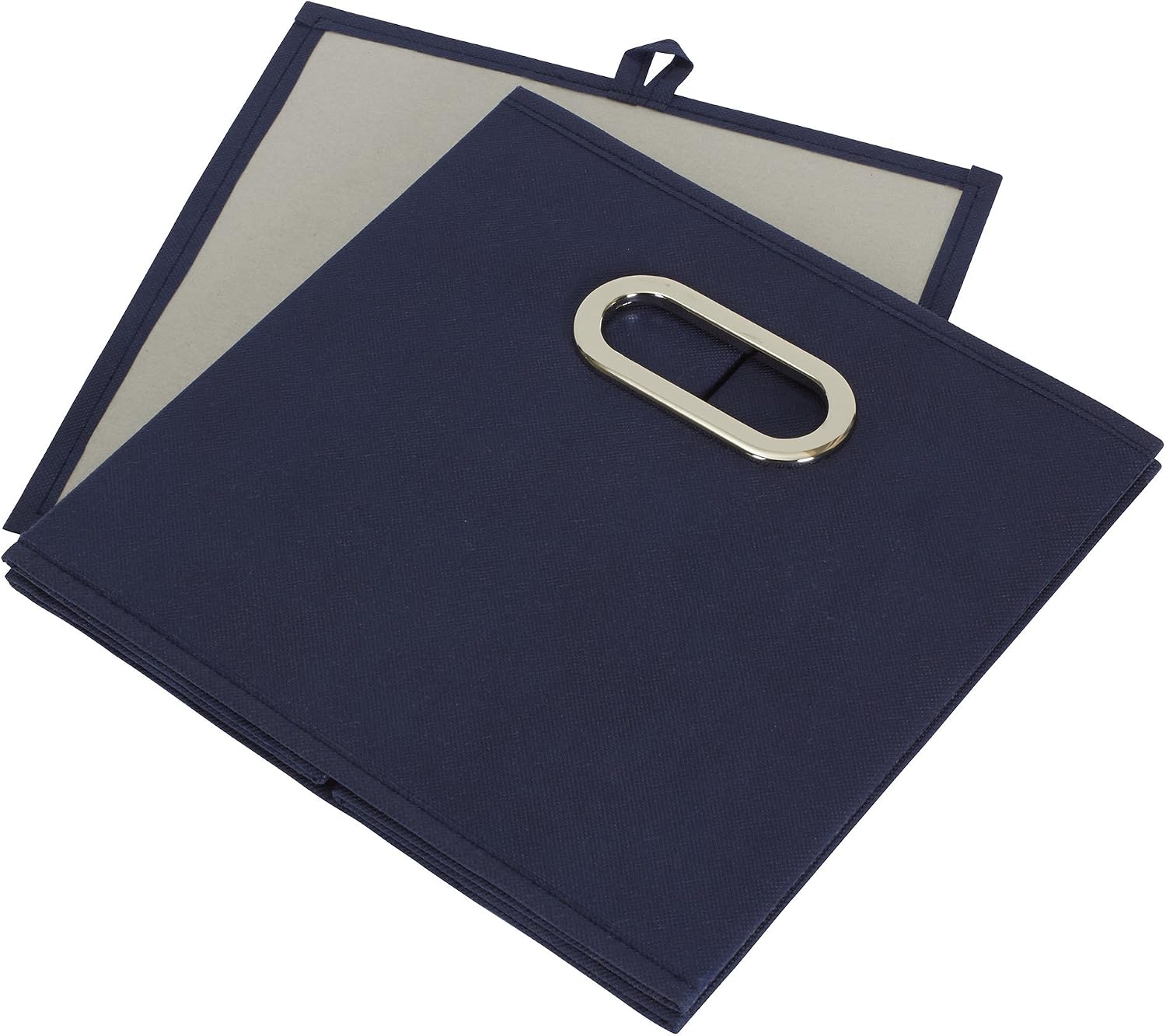 Household Essentials Fabric Storage Bins 6 Piece Set, Strong Poly-Woven Fabric, Sturdy Chipboard Sides, Grommet Front Handle, Stackable and Foldable, Classic Design, Navy