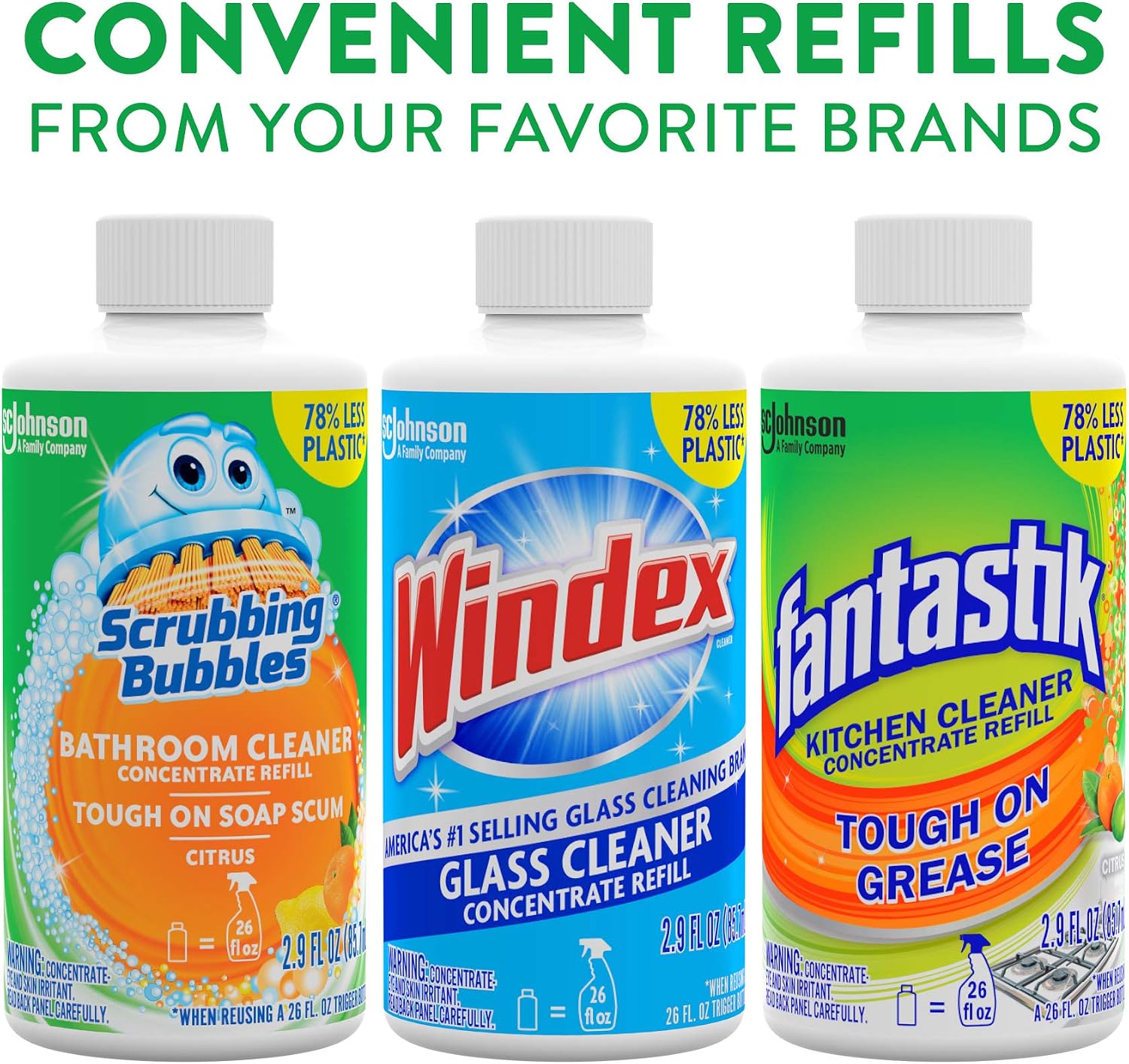 Scrubbing Bubbles Multi Surface Bathroom Cleaner Concentrate, Two 2.9 oz Concentrated Refill Bottles