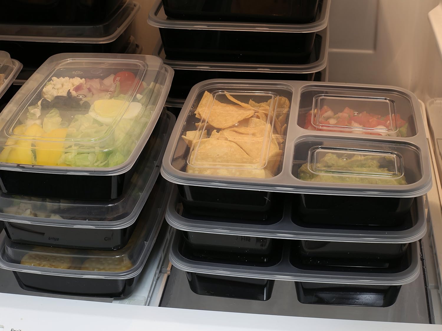 Simple Houseware 16 Pack 36-oz 3-Compartment Meal Prep Container, BPA-Free | Reusable BPA-Free Stackable Bento Box - Microwave