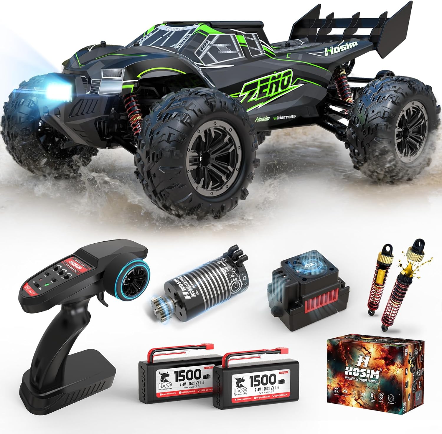 Hosim 1/10 Brushless RC Cars for Adults & Boys 60+ KPH, Fast RC Truck | 4x4 Off-Road All-Terrain Big Remote Control Car